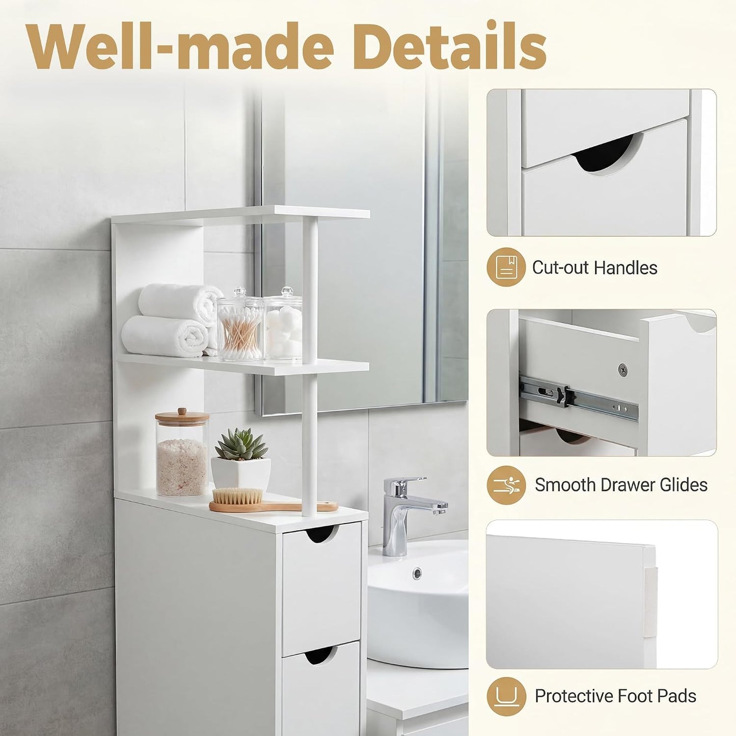 Bathroom Side Cabinet with Wheels