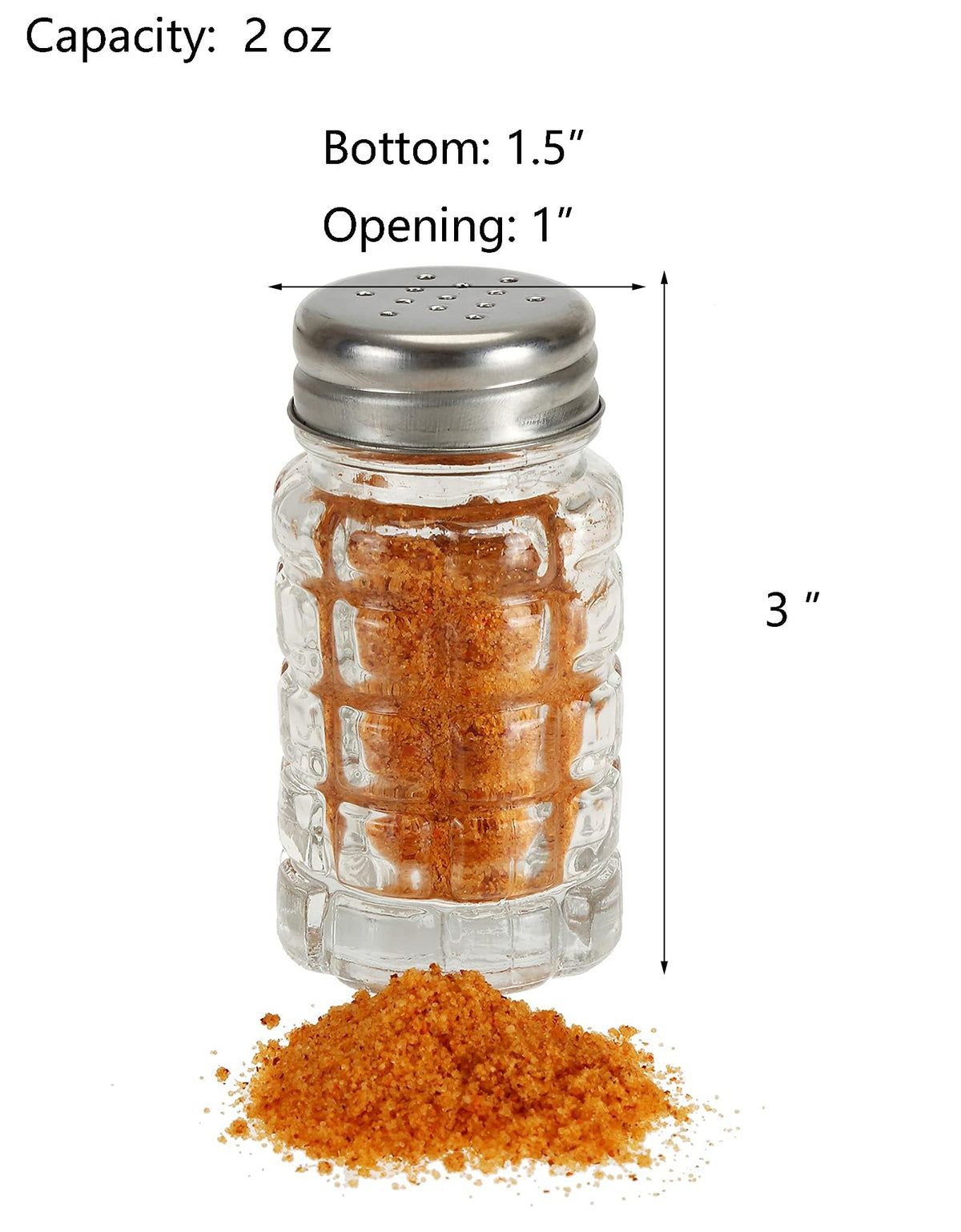 TERRIFI Retro Style Salt and Pepper Shakers, 2 oz Clear Glass Salt Shaker, with Stainless Steel Lids for Kitchen Counter Table Restaurant Hold Various Condiments(16 Pcs)