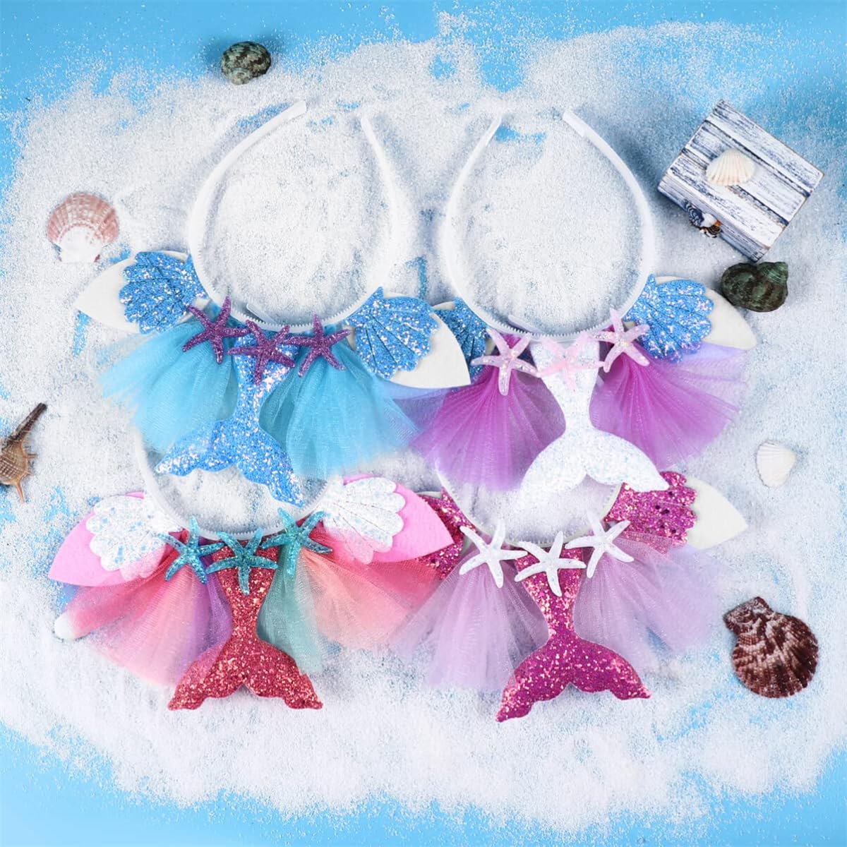 TERRIFI Mermaid Tail Headband Mermaid Hair Accessories for Birthday, Costume and Party, Supplies for Women and Girls, 4 Pack