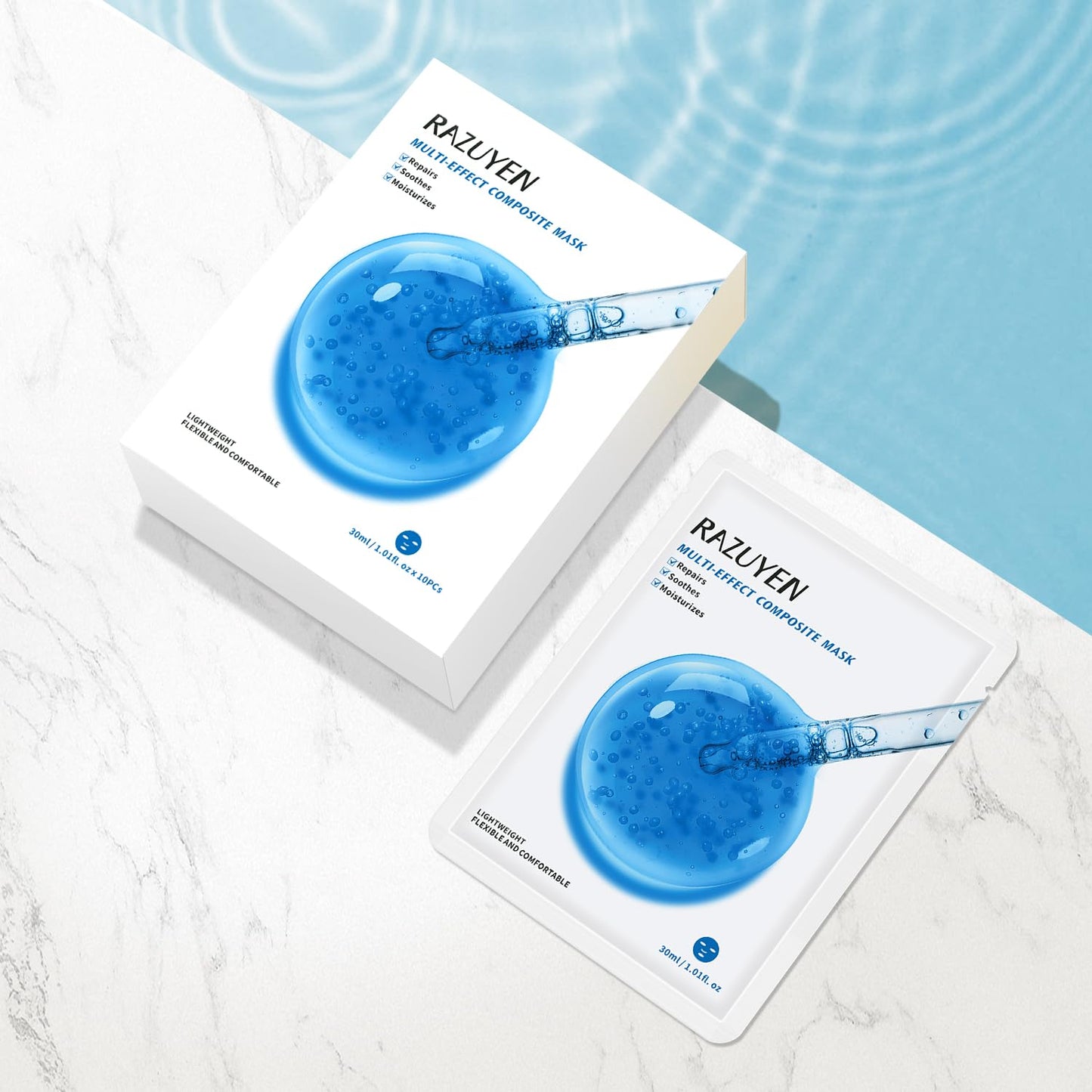 RAZUYEN Soothing Face Sheet Mask (10 Sheets), Anti-Aging, Detoxifying & Moisturizing Face Mask for Sensitive Skin with Centella Asiatica, Vitamin B5, Glass Skin Face Mask for after Microneedling - Medaid International