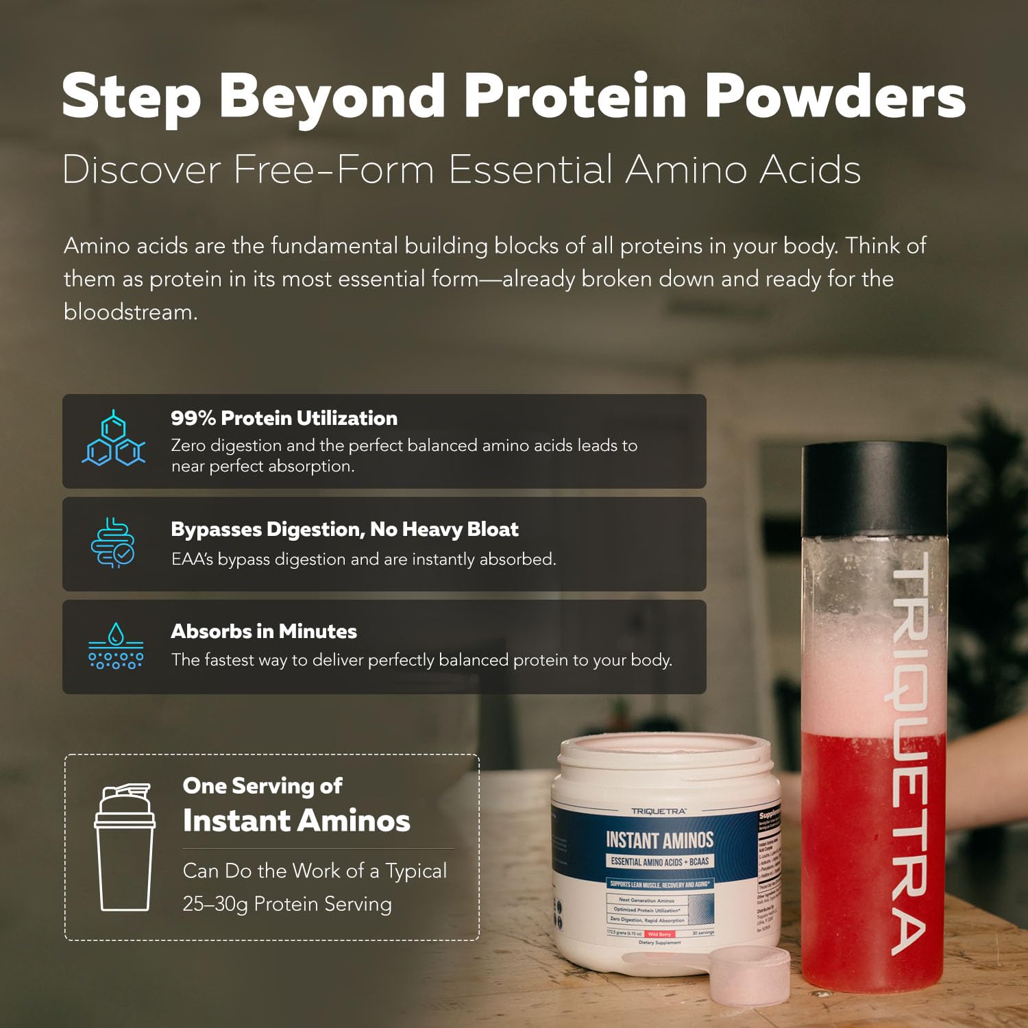 Instant Aminos - EAA+BCAA - 10 Essential Amino Acids Supplement - Rapid Absorption, Zero Digestion - Supports Lean Muscle, Recovery & Aging - 321% DIAAS Protein Score - Wild Berry (30 Servings) - Medaid International