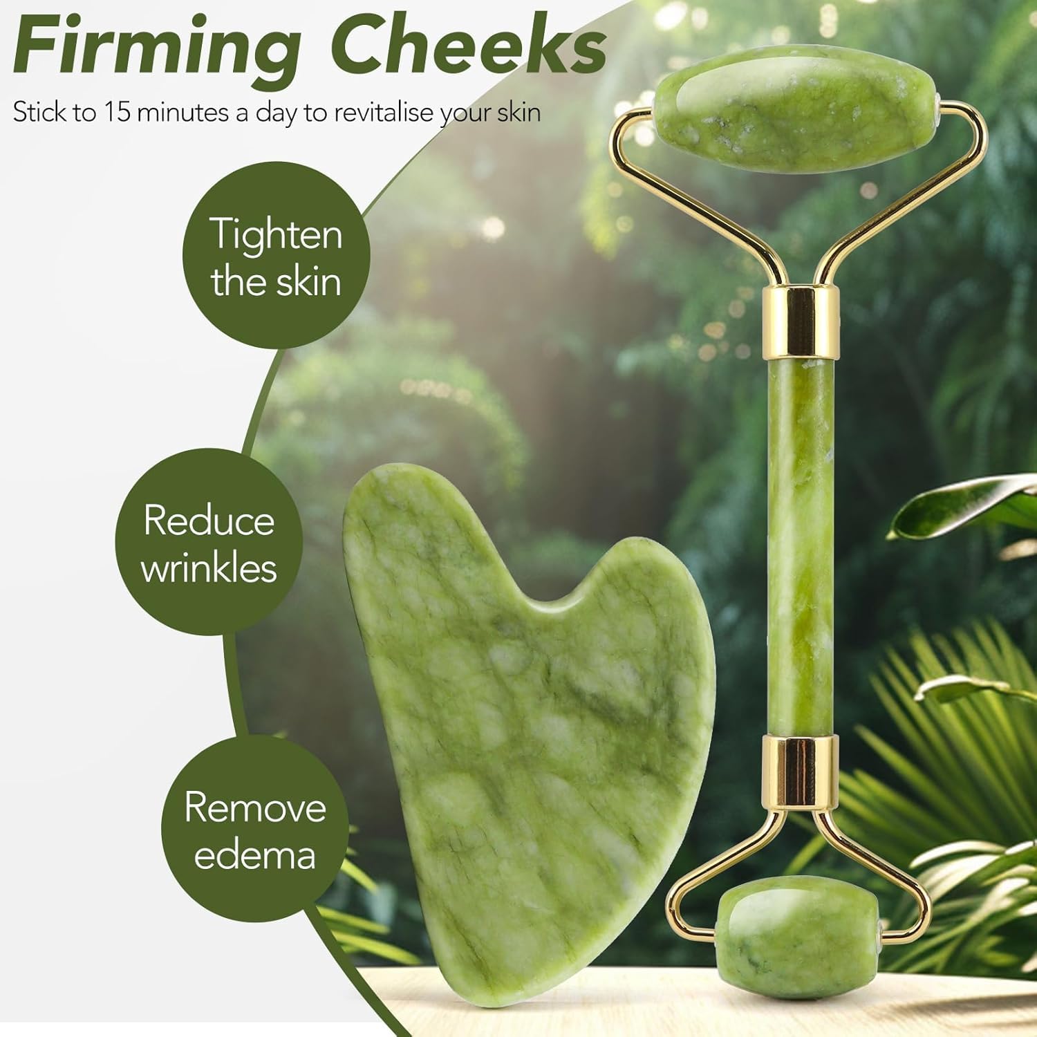 huefull Genuine Jade Roller & Gua Sha Set for Face, Cooling & Firming Effect, Sculpting Tool for Jawline & Skin Care, Self-Care Gift for Women & Men - Medaid International