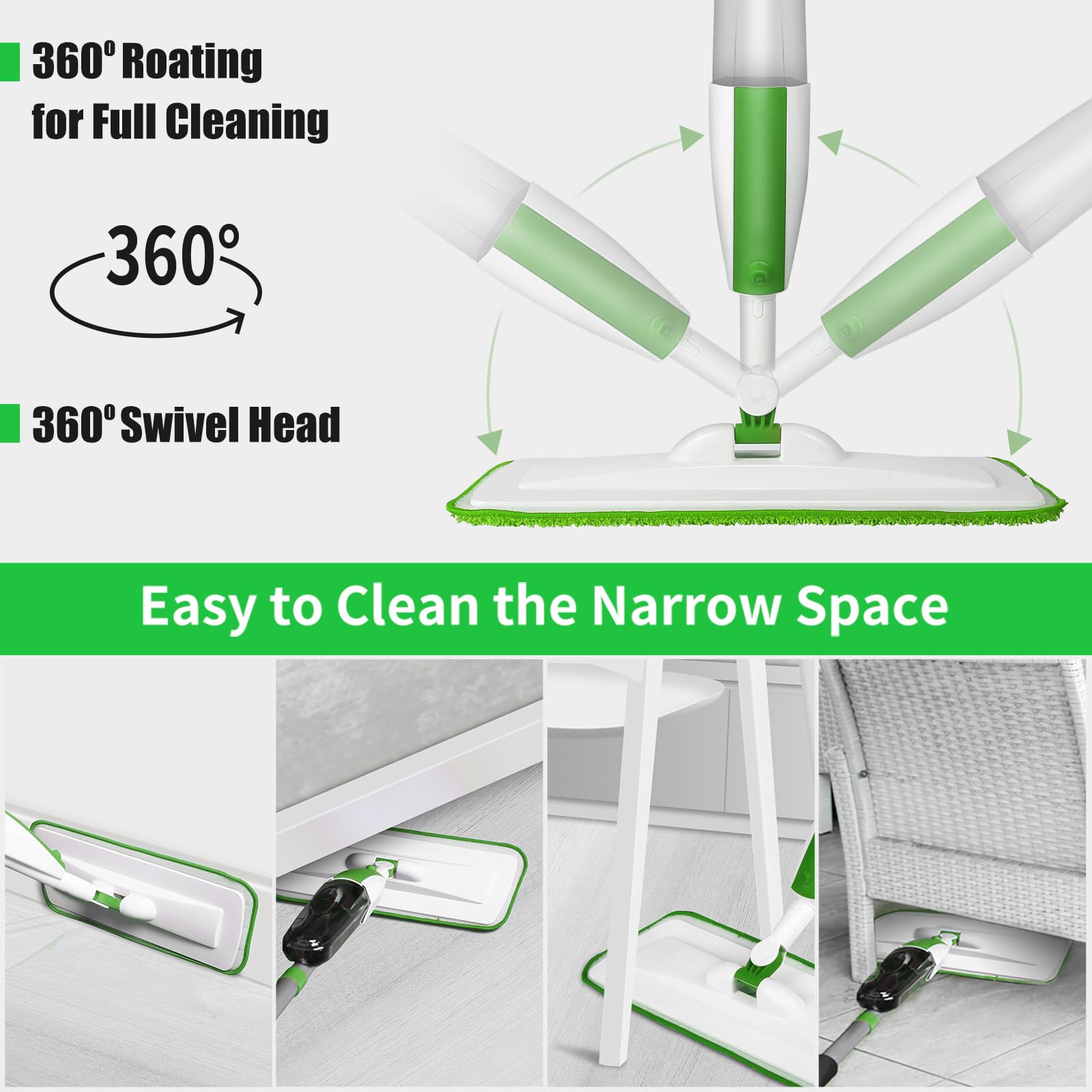 Mops for Floor Cleaning Wet Spray Mop with 14 oz Refillable Bottle and 3 Washable Microfiber Pads Home or Commercial Use Dry Wet Flat Mop for Hardwood Laminate Wood Ceramic - Medaid International