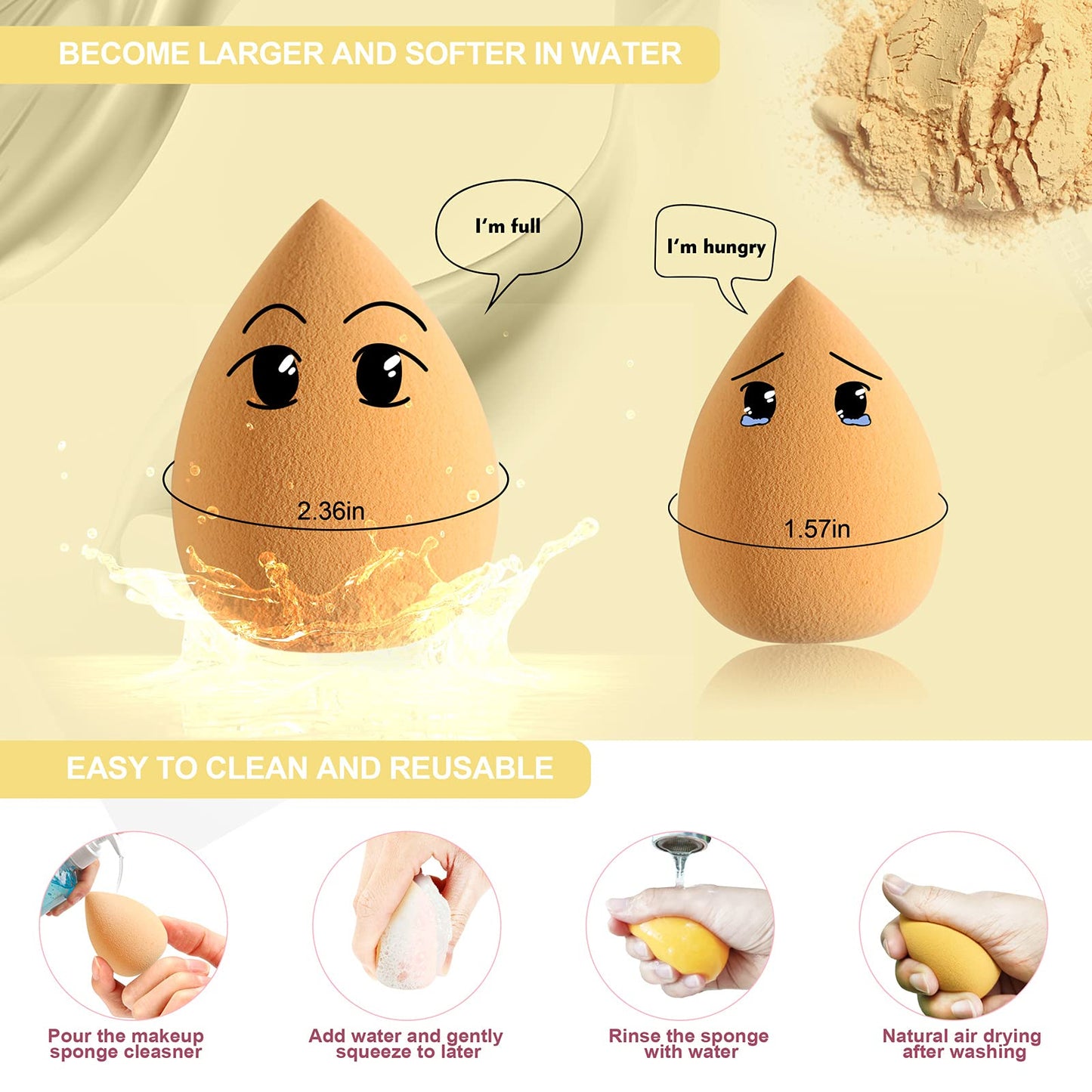 Makeup Sponge Blender DUAIU 4 Pack Beauty Blender Foundation Sponges Set Latex Free Blenders Beauty Make up Sponges with Sponge Egg Case(Lemon Yellow) - Medaid International