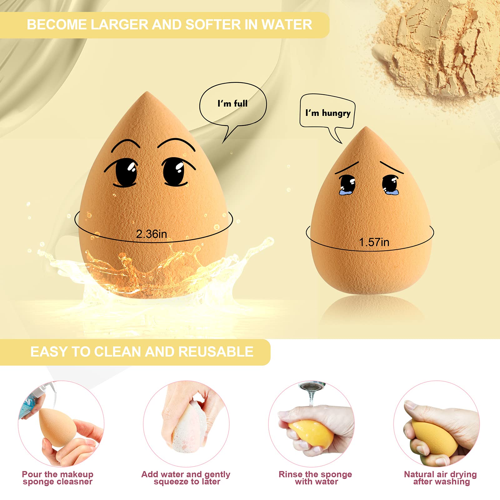 Makeup Sponge Blender DUAIU 4 Pack Beauty Blender Foundation Sponges Set Latex Free Blenders Beauty Make up Sponges with Sponge Egg Case(Lemon Yellow) - Medaid International