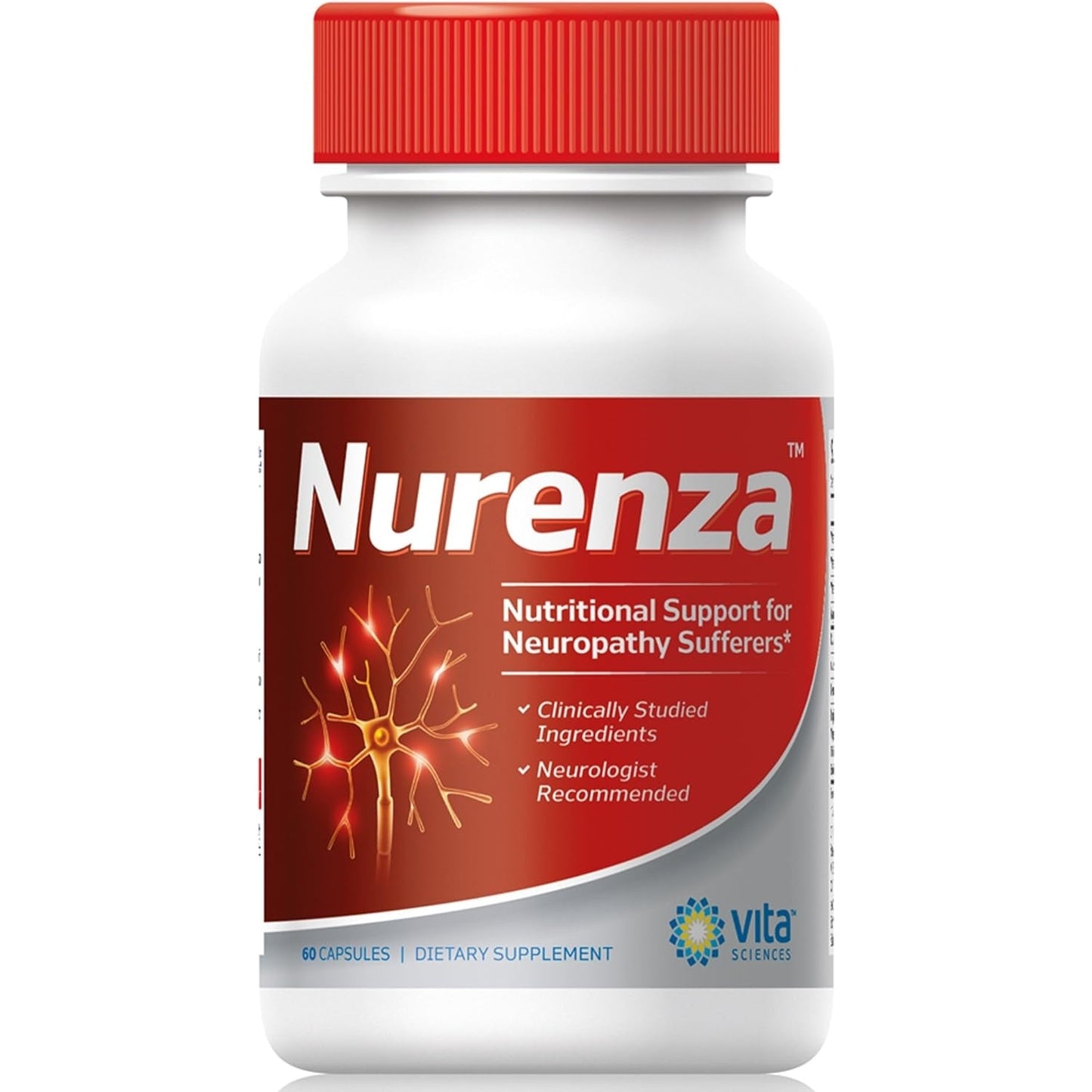 Vita Sciences Nurenza Neuropathy Supplement for Nerve Health and Fast Repair. Natural R-ALA Form 40x Strength with Vitamins and Antioxidants to Renew and Revitalize Feet, Hands, Legs, and Toes. 60 Ct. - Medaid International