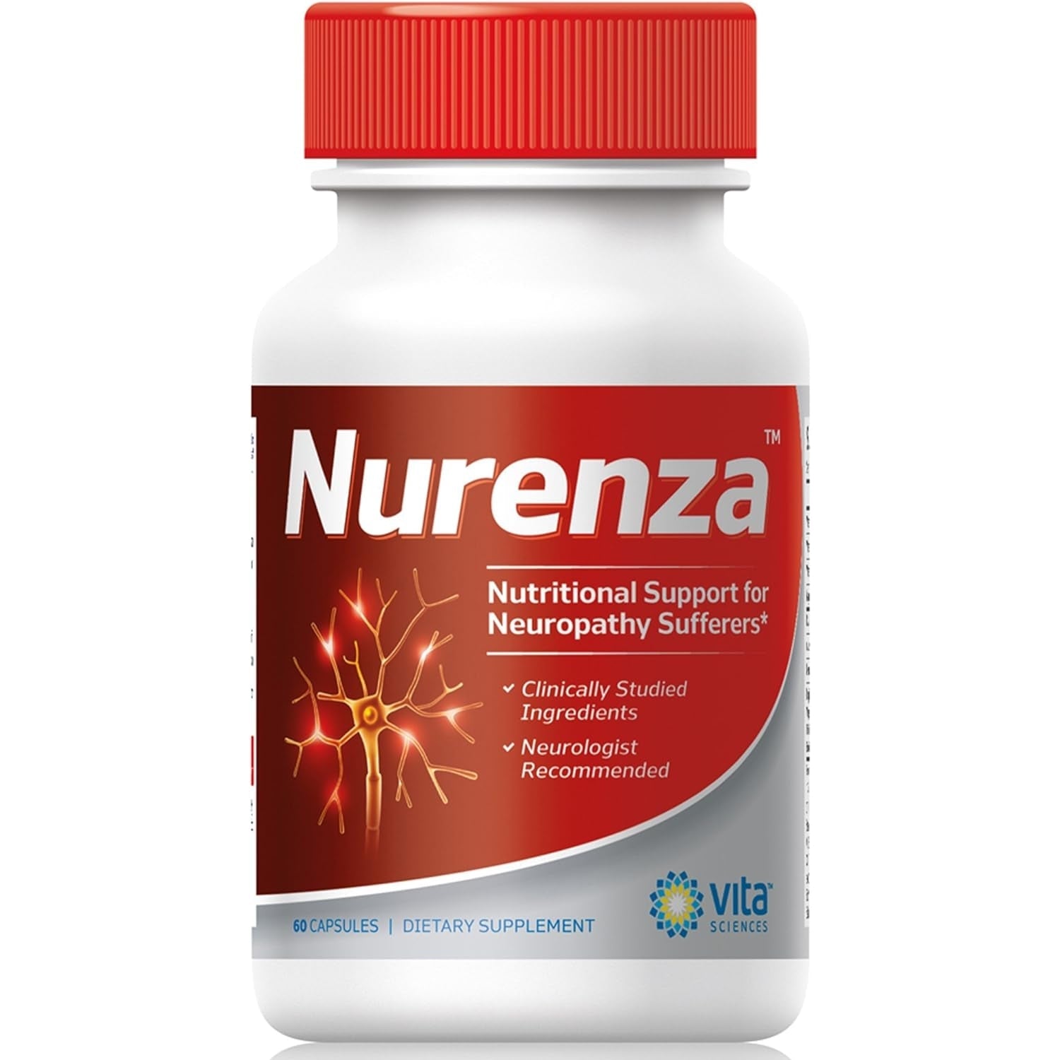 Vita Sciences Nurenza Neuropathy Supplement for Nerve Health and Fast Repair. Natural R-ALA Form 40x Strength with Vitamins and Antioxidants to Renew and Revitalize Feet, Hands, Legs, and Toes. 60 Ct. - Medaid International