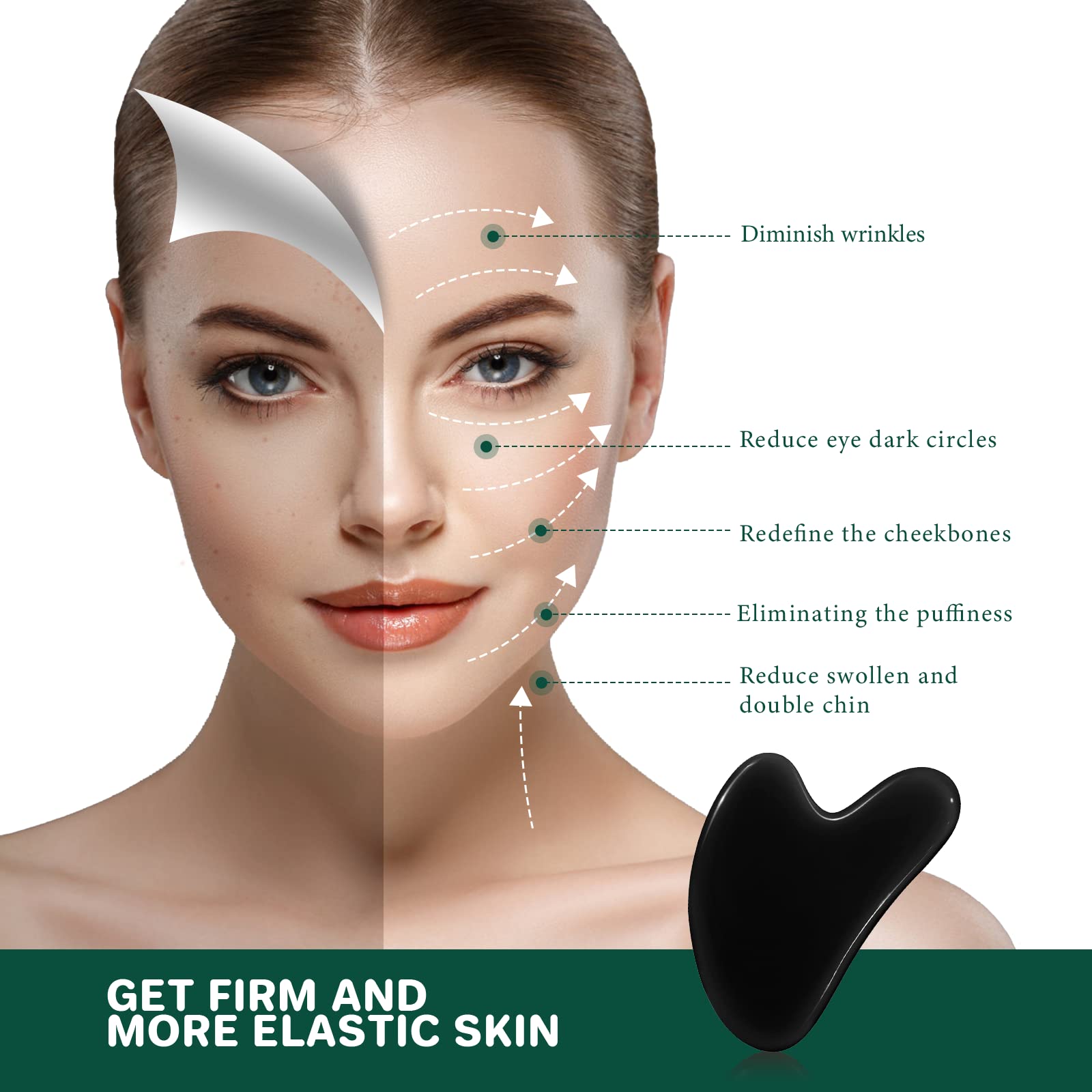 Gua Sha Facial Tools, GuaSha Massage Tool Guasha Board for SPA Acupuncture Therapy Trigger Point Treatment, Gua Sha Scraping Massage Tool (Black) - Medaid International