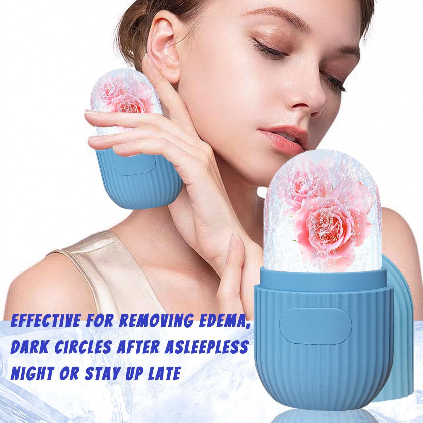 Joyeee Ice Face Roller, Reusable Silicone Mold Face Massage Eye Facial Beauty Skin Care Tools Apply Ice for Shrink Pores Anti Wrinkle Reduce Puffiness Improve Skin Elasticity, Striped - Medaid International
