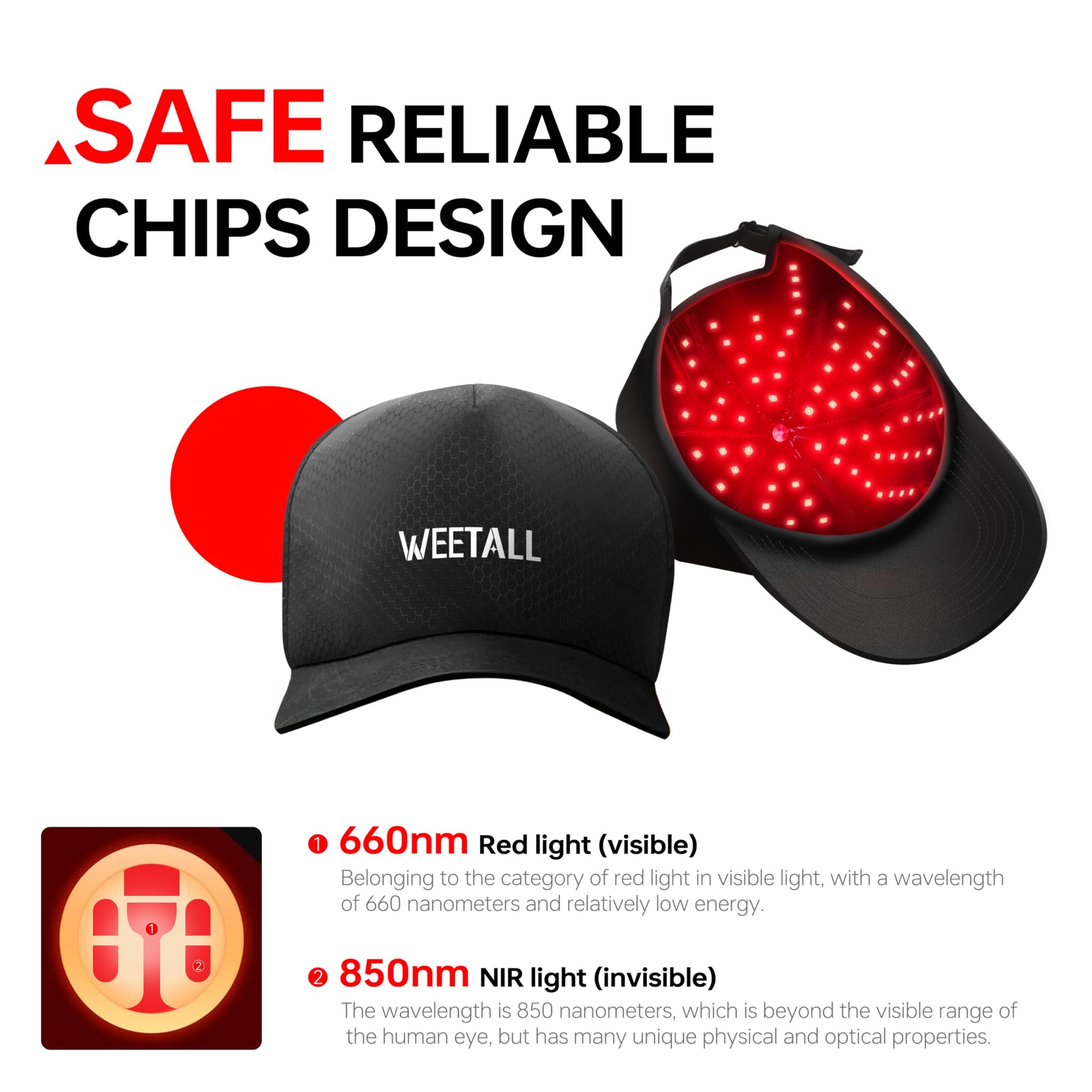 WEETALL 2025 Upgrade Cordless Adjustable Size Red Light Hat, Wireless Portable Cap with with Timer & Controller - Medaid International