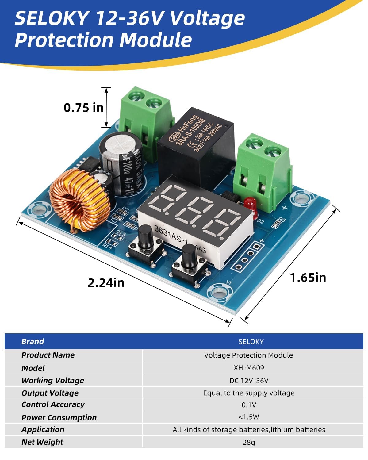 TERRIFI 4PCS DC 12V-36V Voltage Protection Module Digital Low Voltage Protector Disconnect Switch Cut Off Over Discharge Protection Module