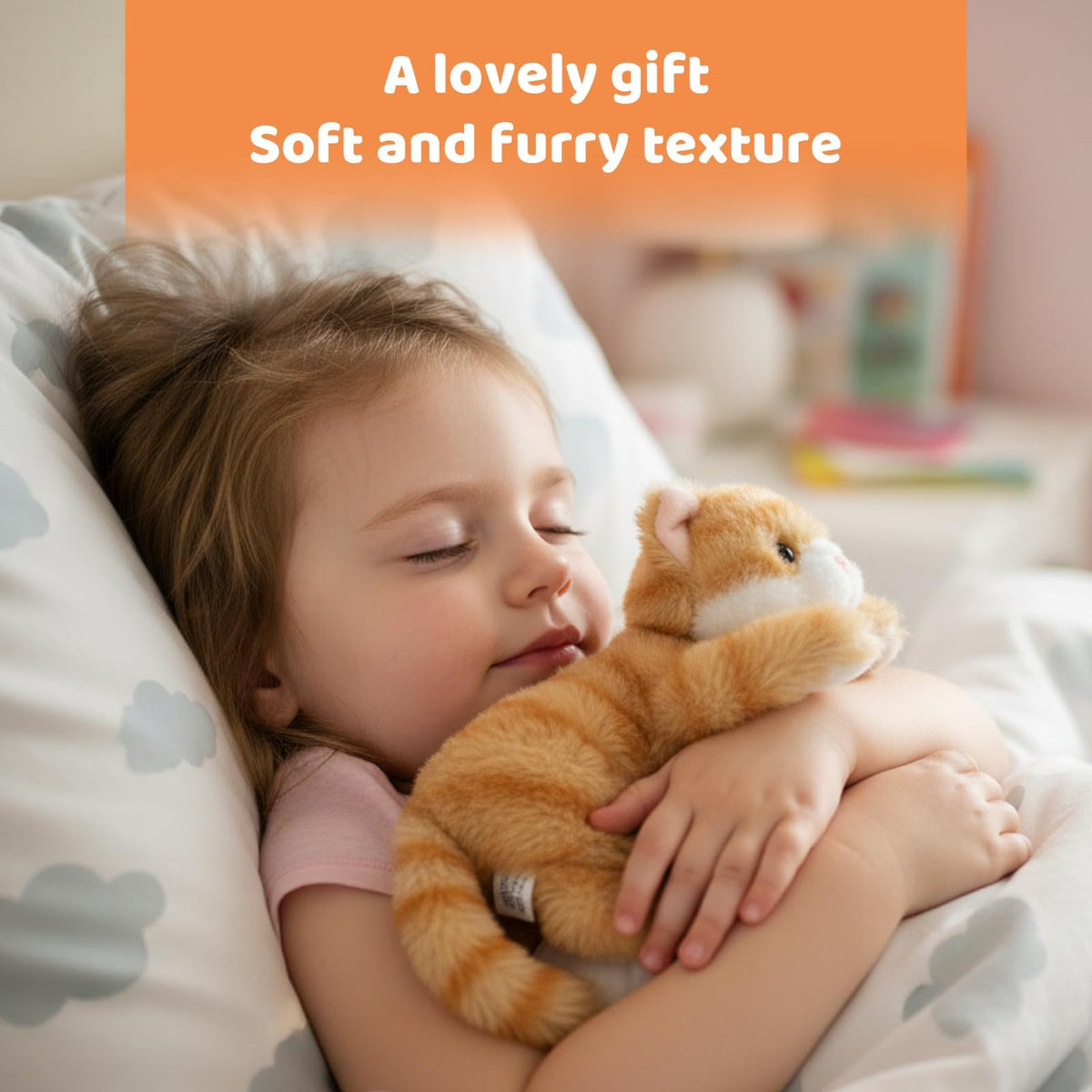 KASTWAVE Cat Plush - Soft Realistic Tabby Cat Teddy, Weighted Stuffed Animal Toy for Stress Comfort, Therapeutic Gift for Cat Lovers (18cm)