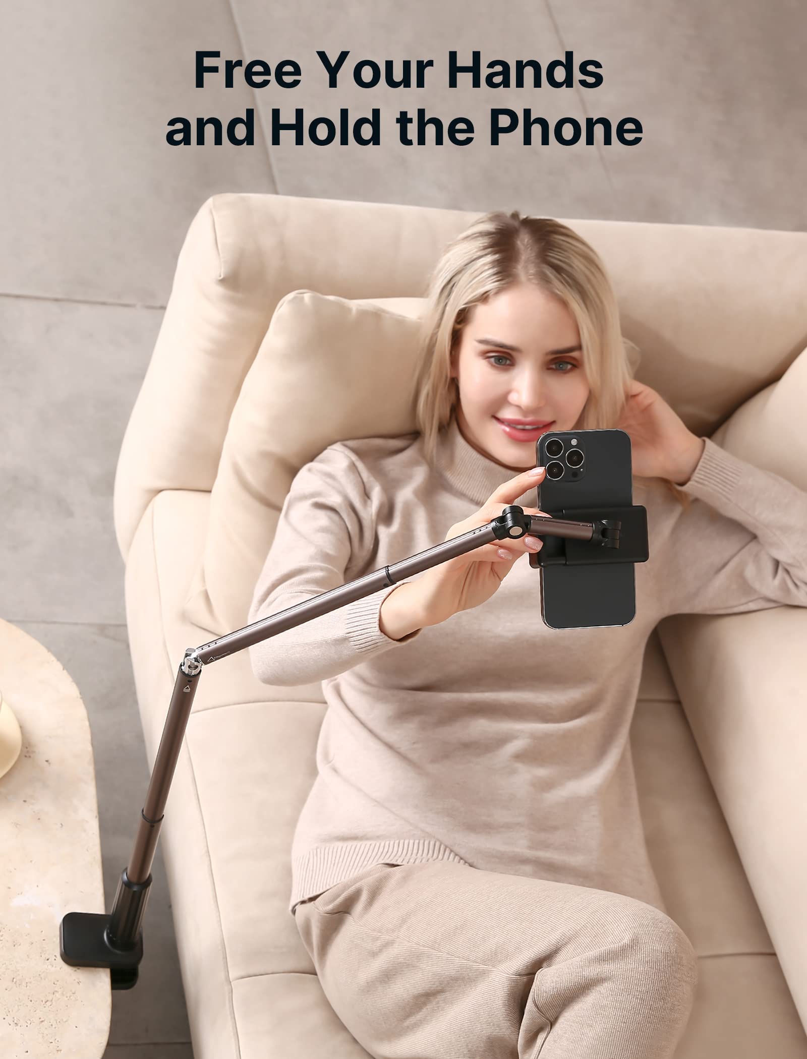 JSAUX Phone Holder for Desk and Bed Compatible with iPhone 16 15 14 13 12 Overhead Phone Mount Gooseneck Phone Stand Flexible 360 Lazy Long Arm Clamp Clip for Table Bedside [1-Pack, Black] - Medaid International