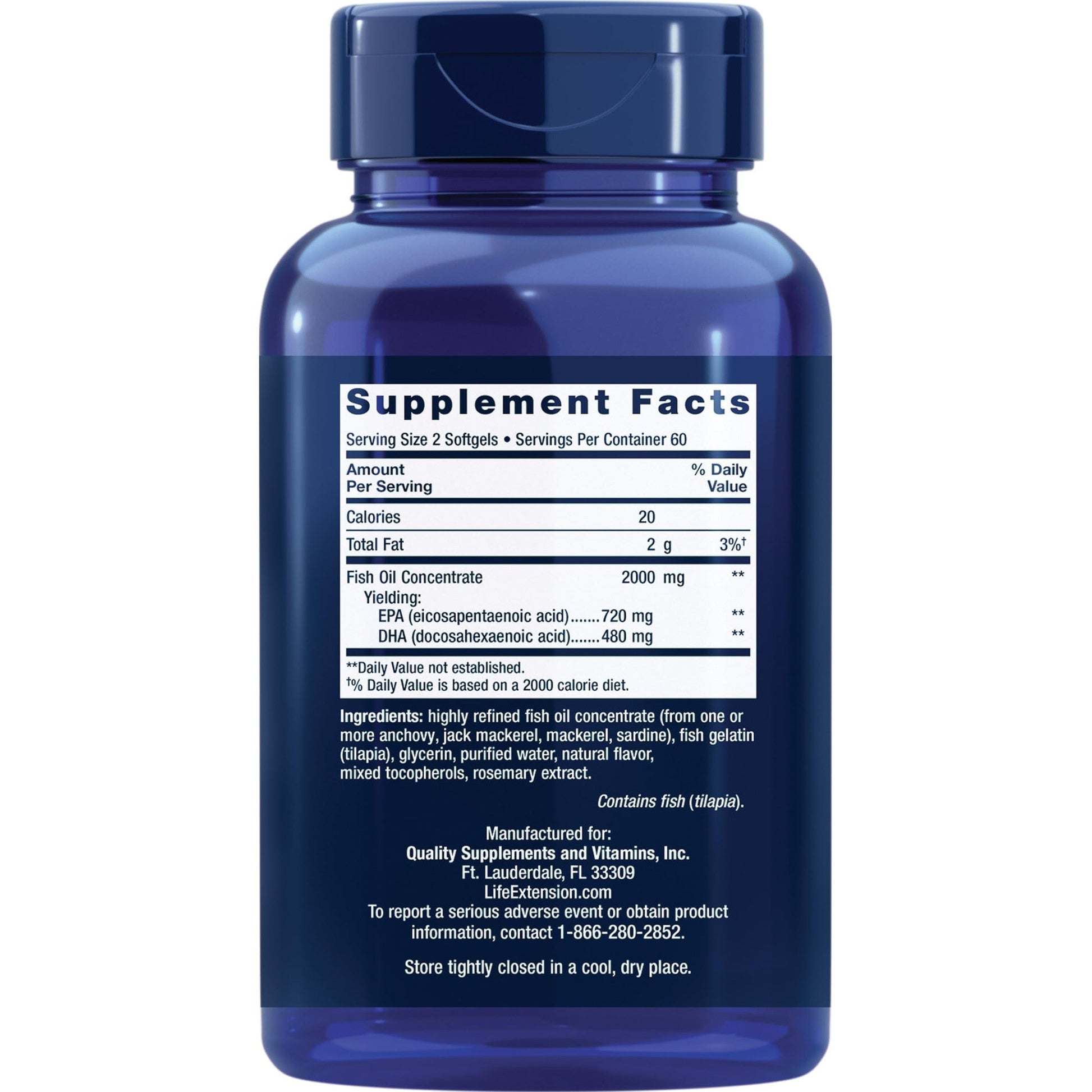 Life Extension Mega EPA/DHA, Omega-3 Fatty acids, Heart & Brain Health, Non-GMO, Gluten-Free, 120 softgels - Medaid International