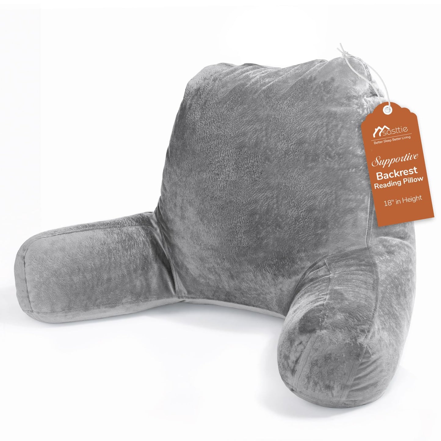 Sasttie Reading Pillows for Sitting in Bed Adult, Velvet Back Pillow Bed Sitting Up, Back-Rest Support Cushion for Sit Up on Couch, Sofa, and Floor, Dorm Essentials, Oeko-Tex Certified, Dark Grey - Medaid International
