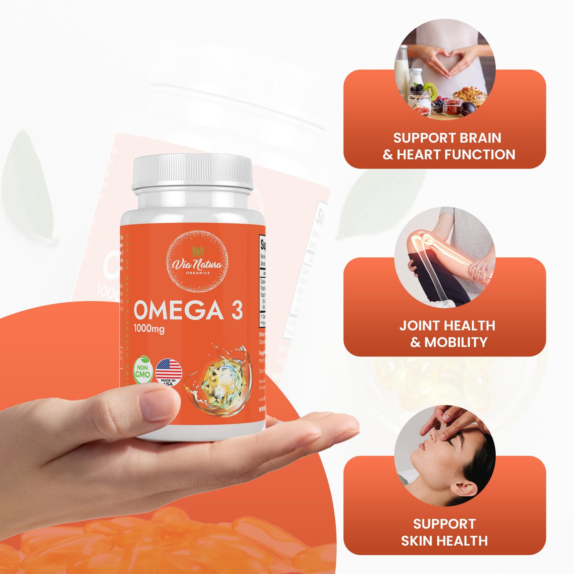 Via Natura Organics Omega 3 | 1000mg | Fish Oil | Fatty acids | EPA & DHA | Non-GMO | 60 Softgels - Medaid International