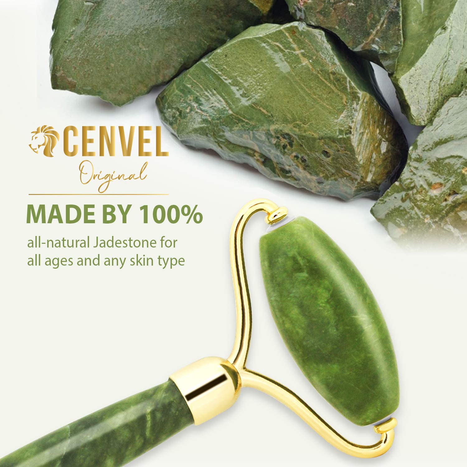 100% Real Crystal Jade Stone Roller and Gua Sha Set with Vitamin C Serum | Great for Eye Puffiness Treatment, Skin Tightening, Anti Aging, Rejuvenate Face & Neck | Great Gift for Women & Men (Green) - Medaid International