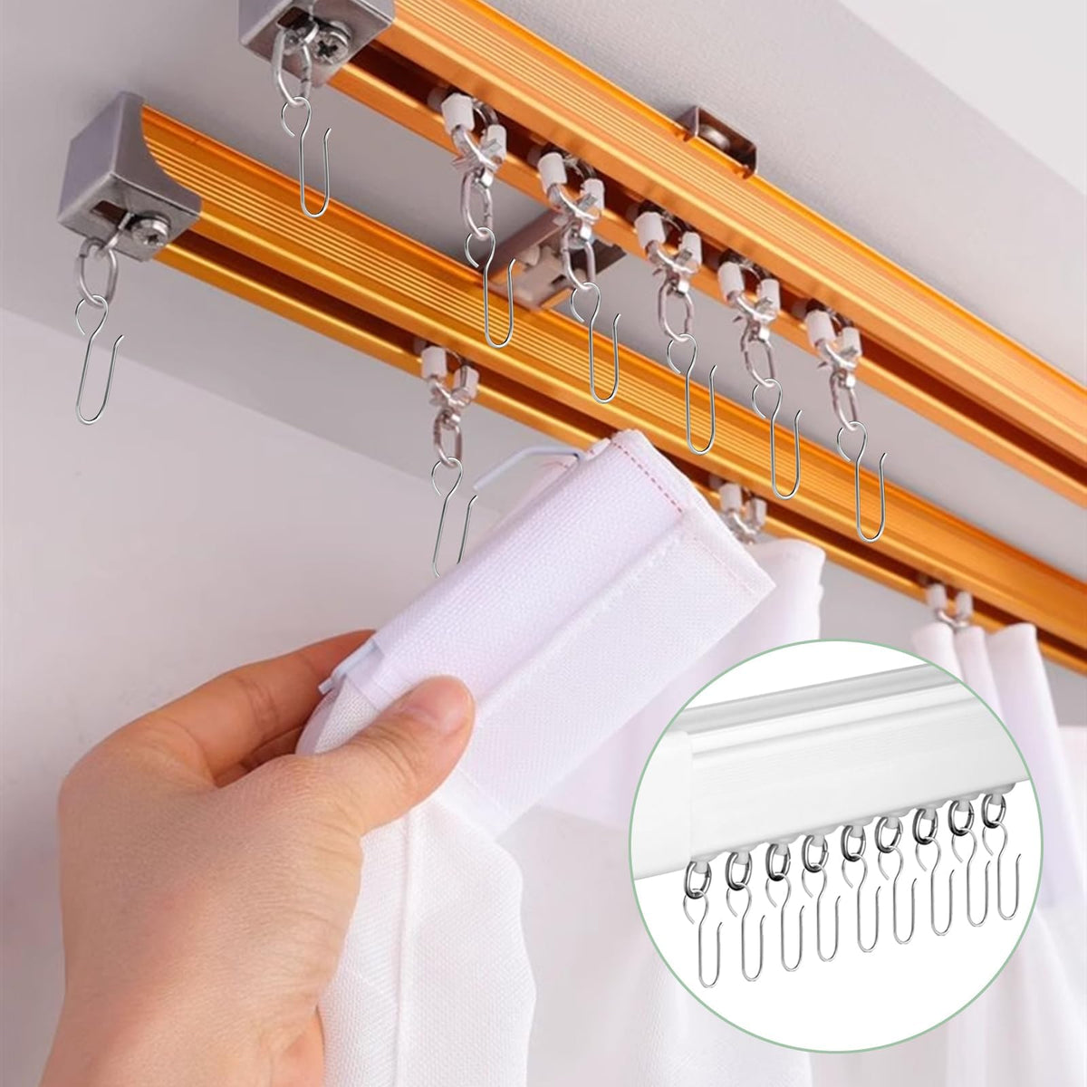 TERRIFI 120 Pcs Metal S Shaped Shower Curtain Hooks, Small Curtain Track Hangers, Drape Connection Hooks for Shower Curtains, RV Curtains, and Ceiling Curtains, Drapery Hanging Solution