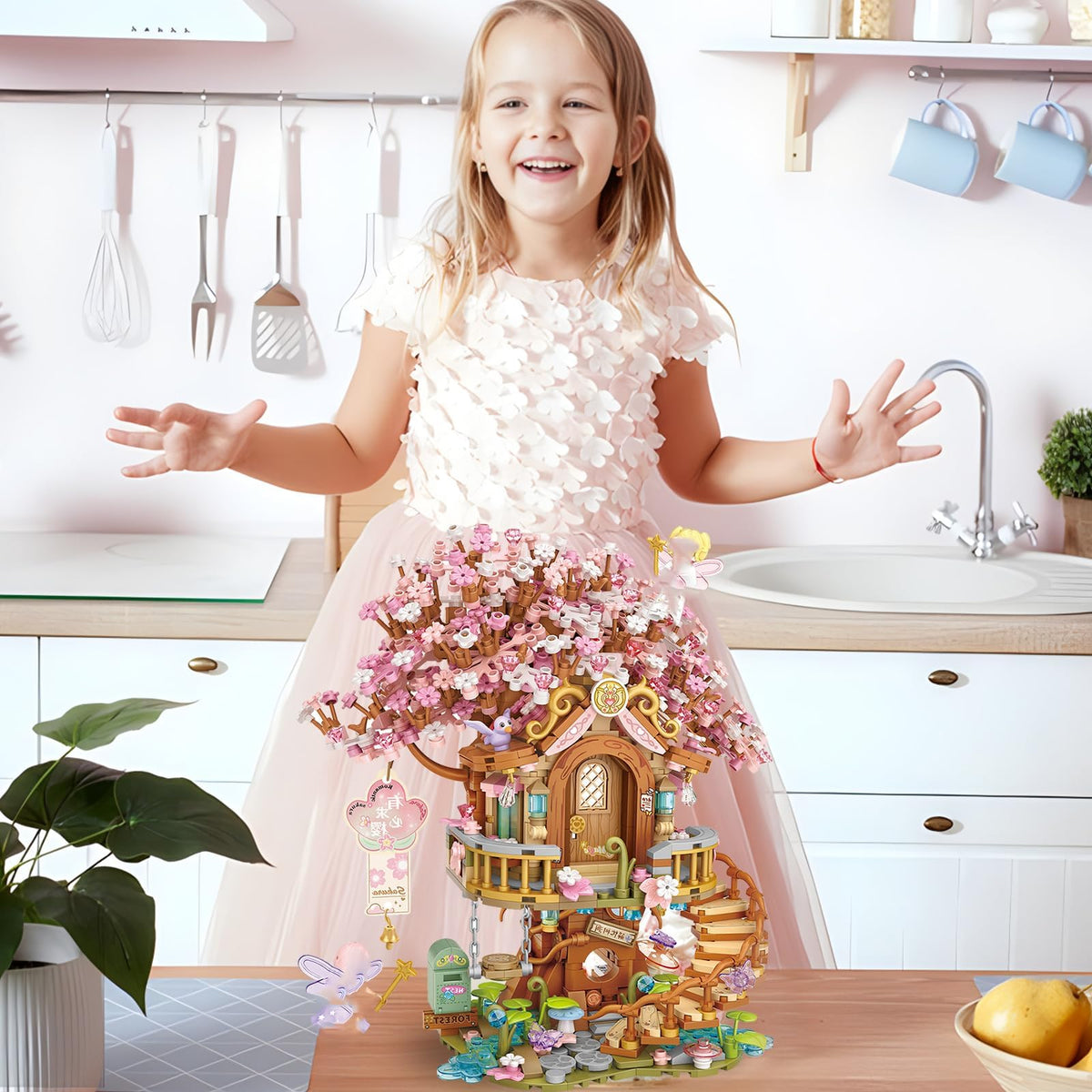 KASTWAVE Cherry Blossom Bonsai Tree Building Set, Flowers Tree House Model Sets for Adults, 1149Pcs Micro Bricks Collectible Creative Gifts for Adults Girls Boys 14+
