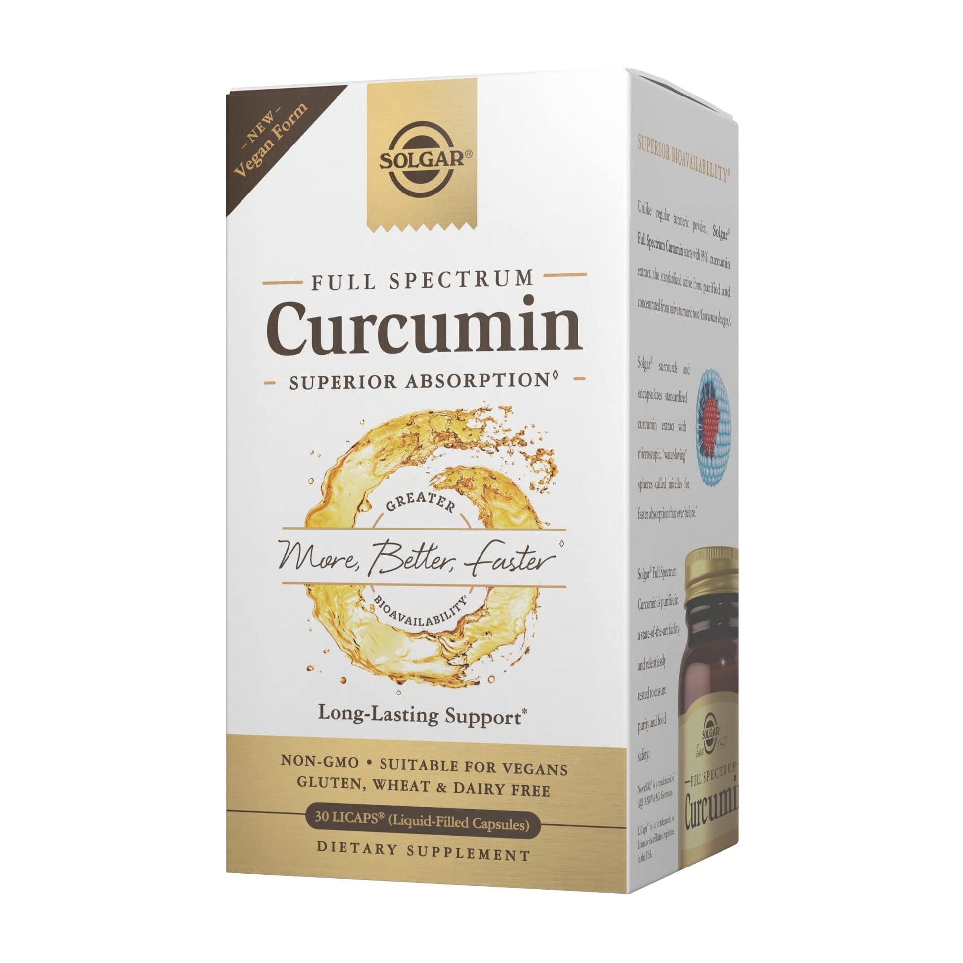 Solgar Full Spectrum Curcumin Liquid Extract Softgels - 30 Count - Faster Absorption - Brain, Joint & Immune Health - Non-GMO, Gluten-Free, Dairy-Free, Soy-Free - 30 Servings - Medaid International