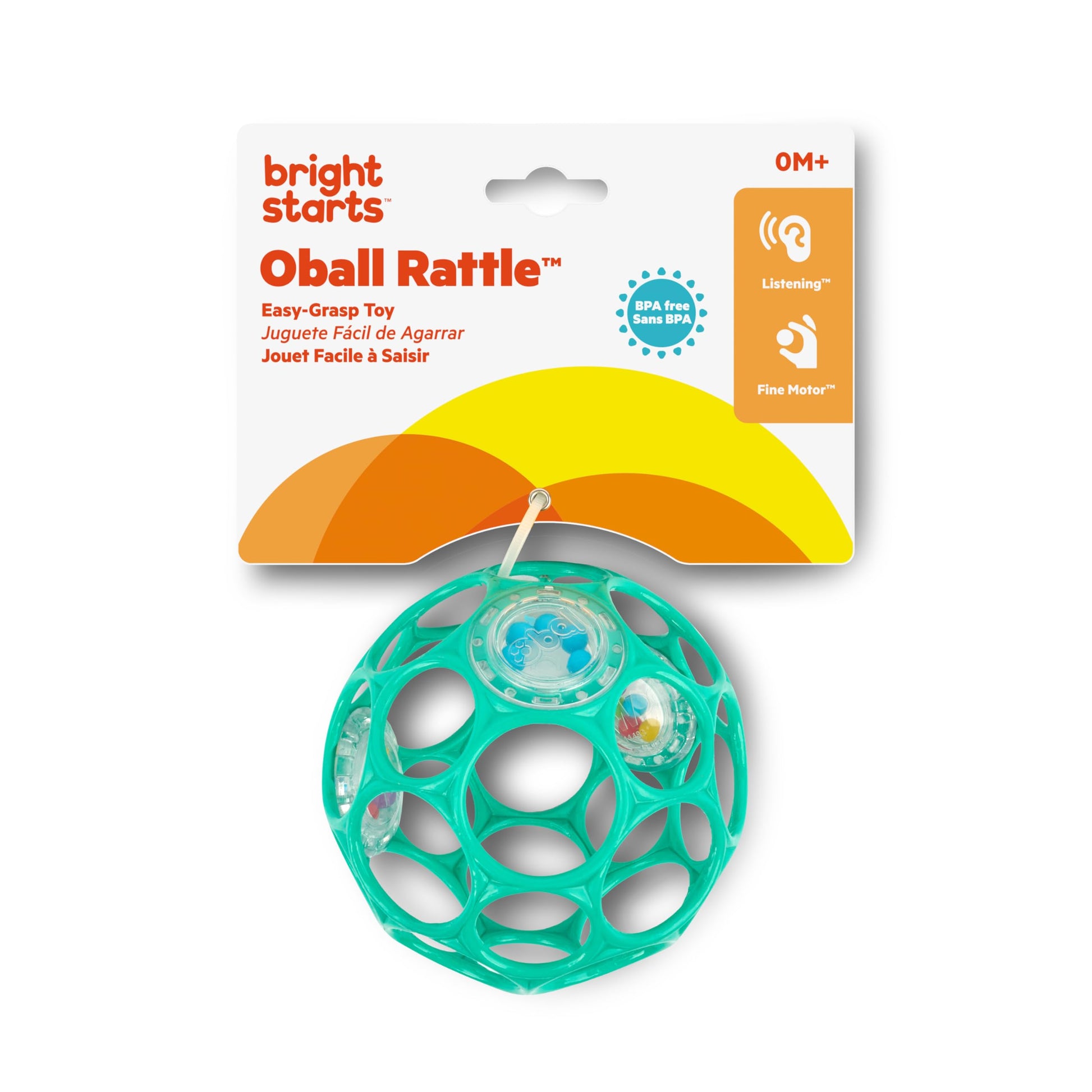 Bright Starts Oball Easy-Grasp Rattle BPA-Free Infant Toy in Teal, Age Newborn and up, 4 Inches - Medaid International