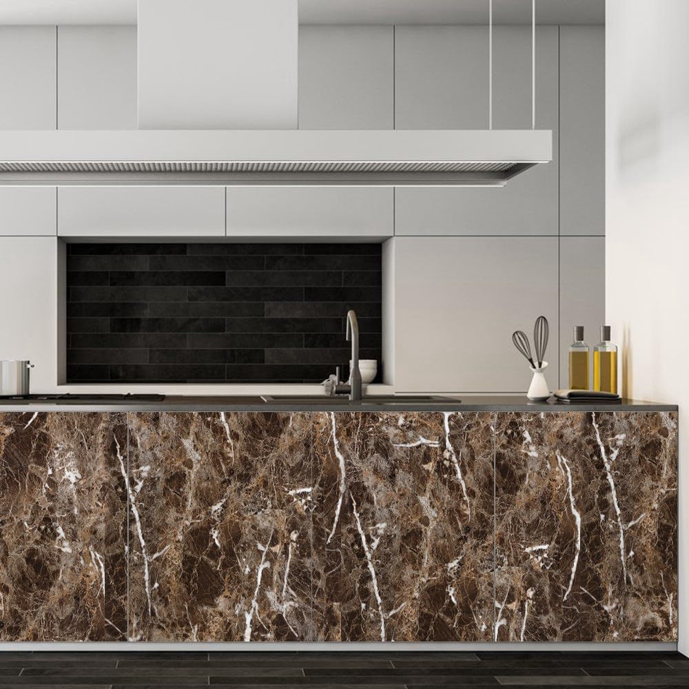 Arthome Brown Marble Paper,15.7x122 inch Self Adhesive Wallpaper Waterproof PVC Vinyl, Oil Proof, Vinyl Paper for Furniture Cover Surface,Countertop,Kitchen,Shelf Liner - Medaid International