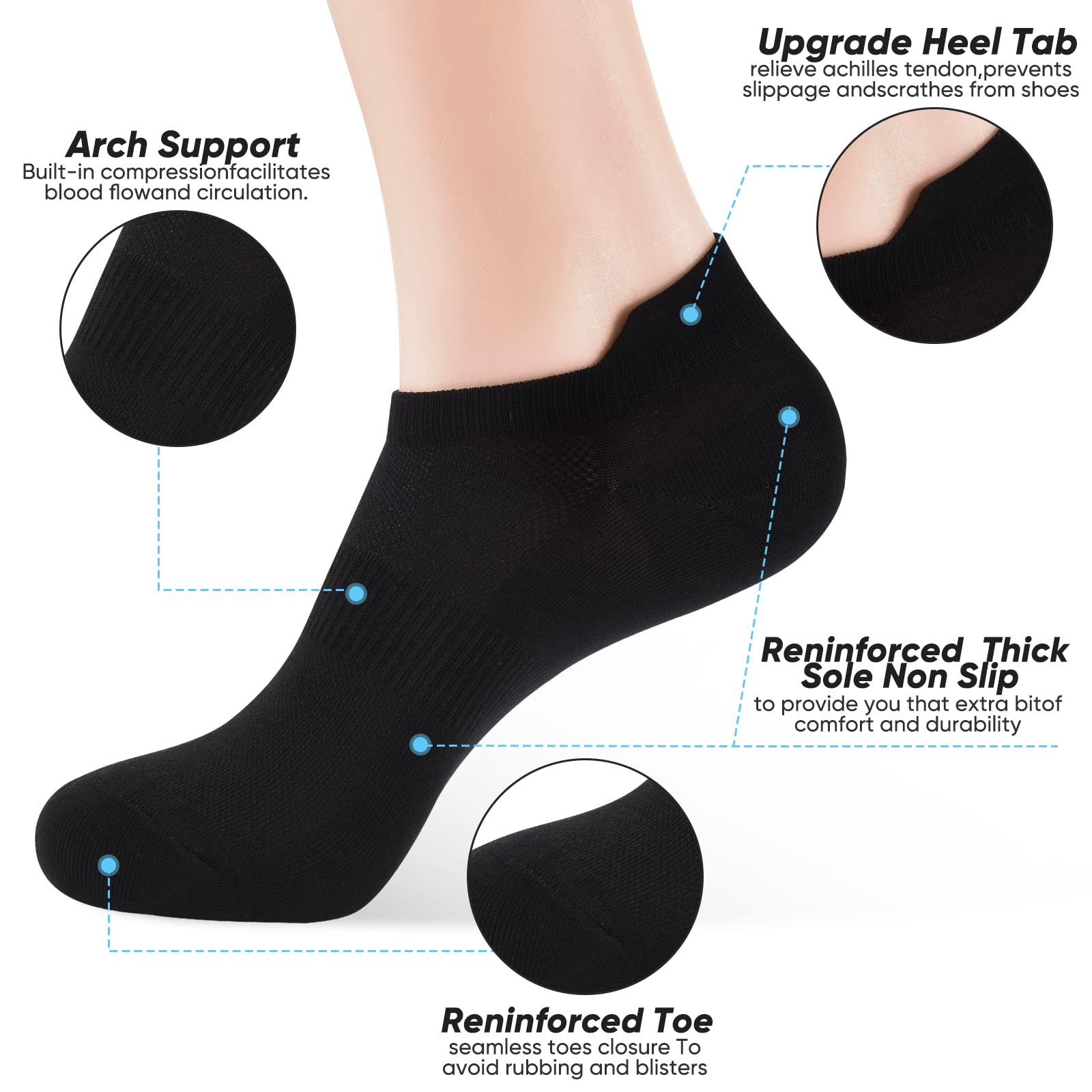 ATBITER Ankle Socks Womens and Men Thin Athletic Running Low Cut No Show Socks With Heel Tab 6/10-Pairs - Medaid International