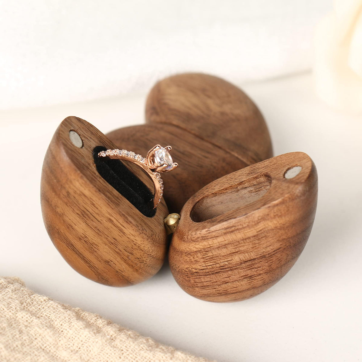 KASTWAVE Personalized Wooden Ring Box - Heart Shaped Ring Box for Wedding, Proposal, and Engagement, Wood Ring Case and Holder, True Love Eternal Design in Black Walnut