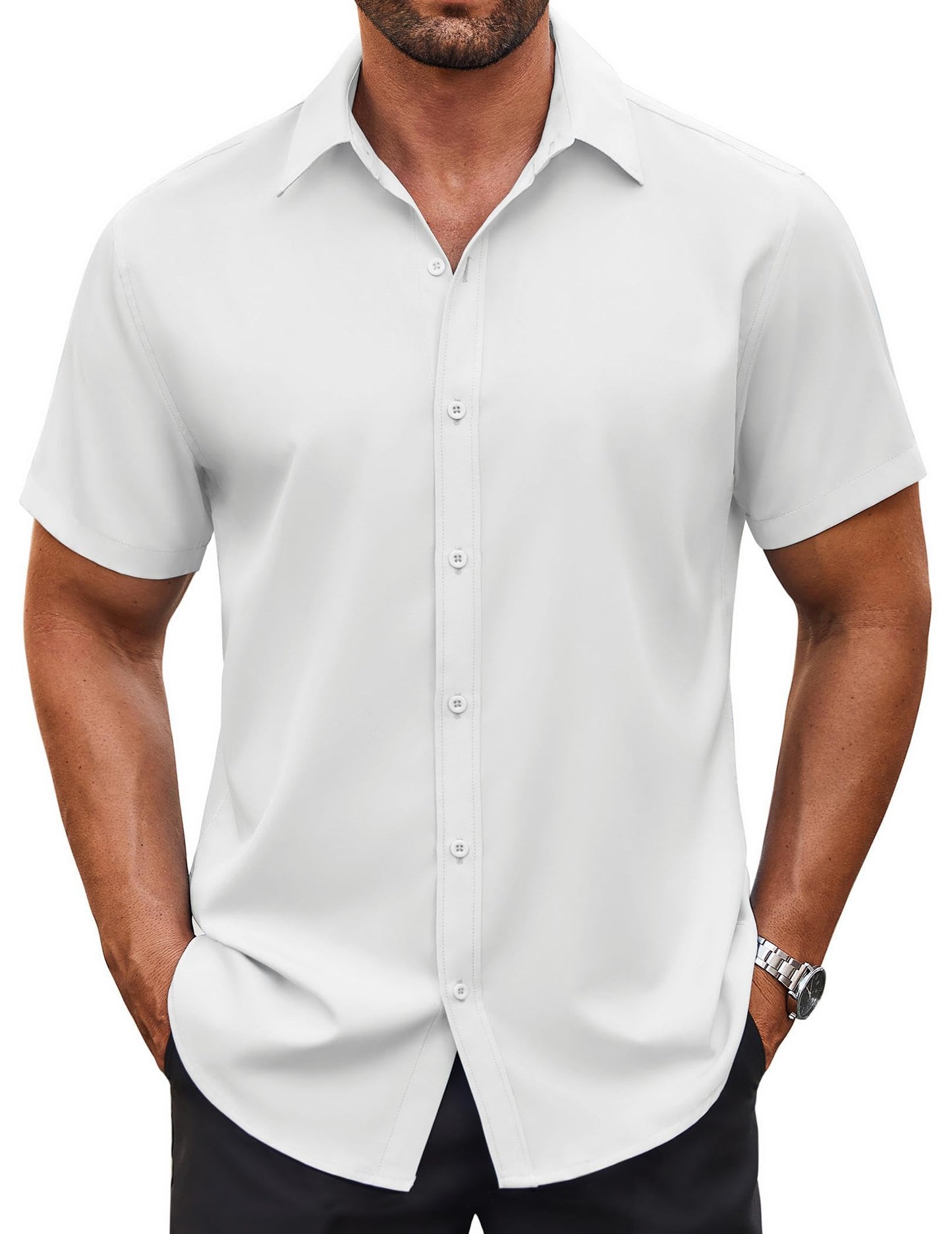 COOFANDY Short Sleeve Dress Shirt for Men Business Casual Button Down Shirt, White, 2X-Large - Medaid International