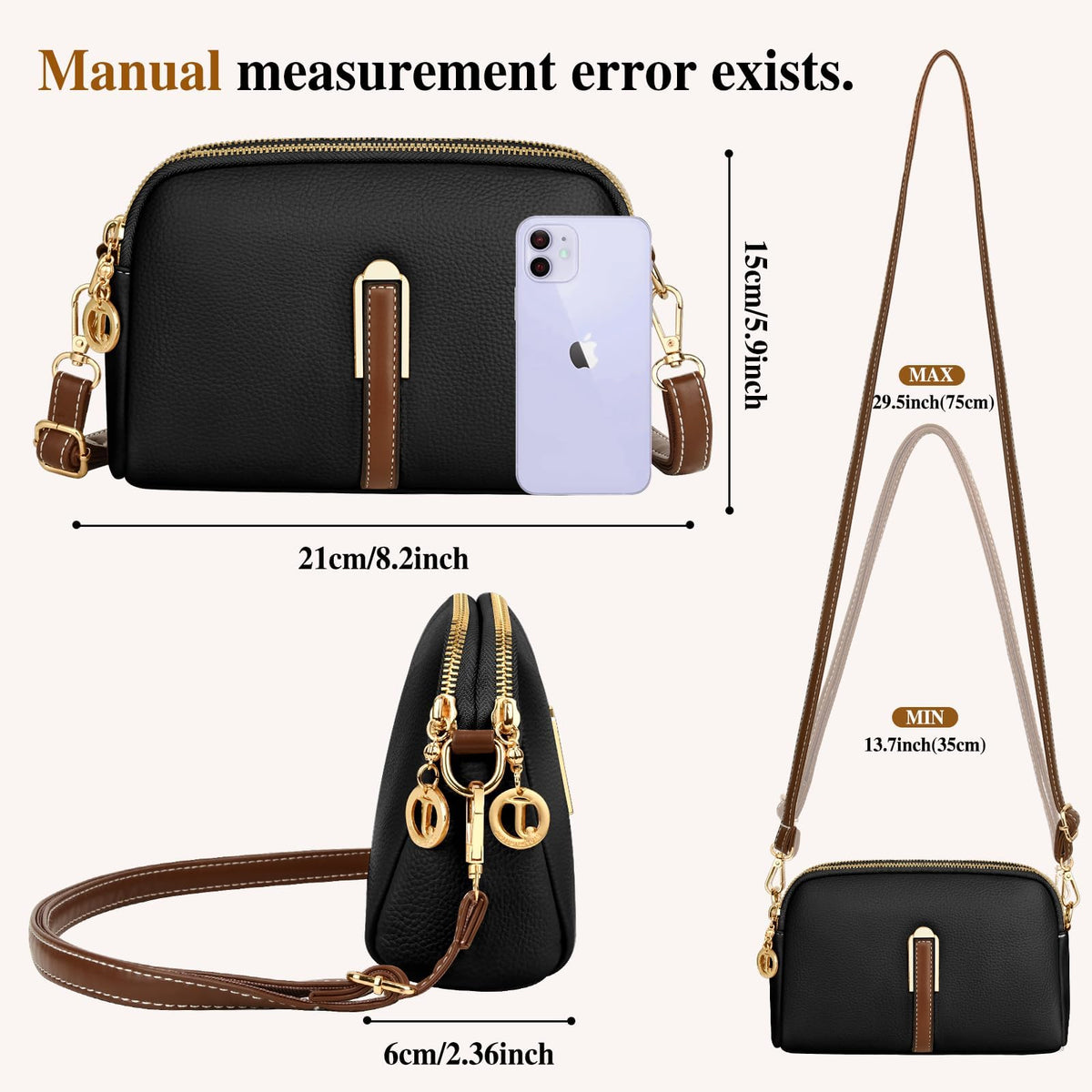 Crossbody Bag for Women, Leather Handbag & Shoulder Bag with Adjustable Wide Strap