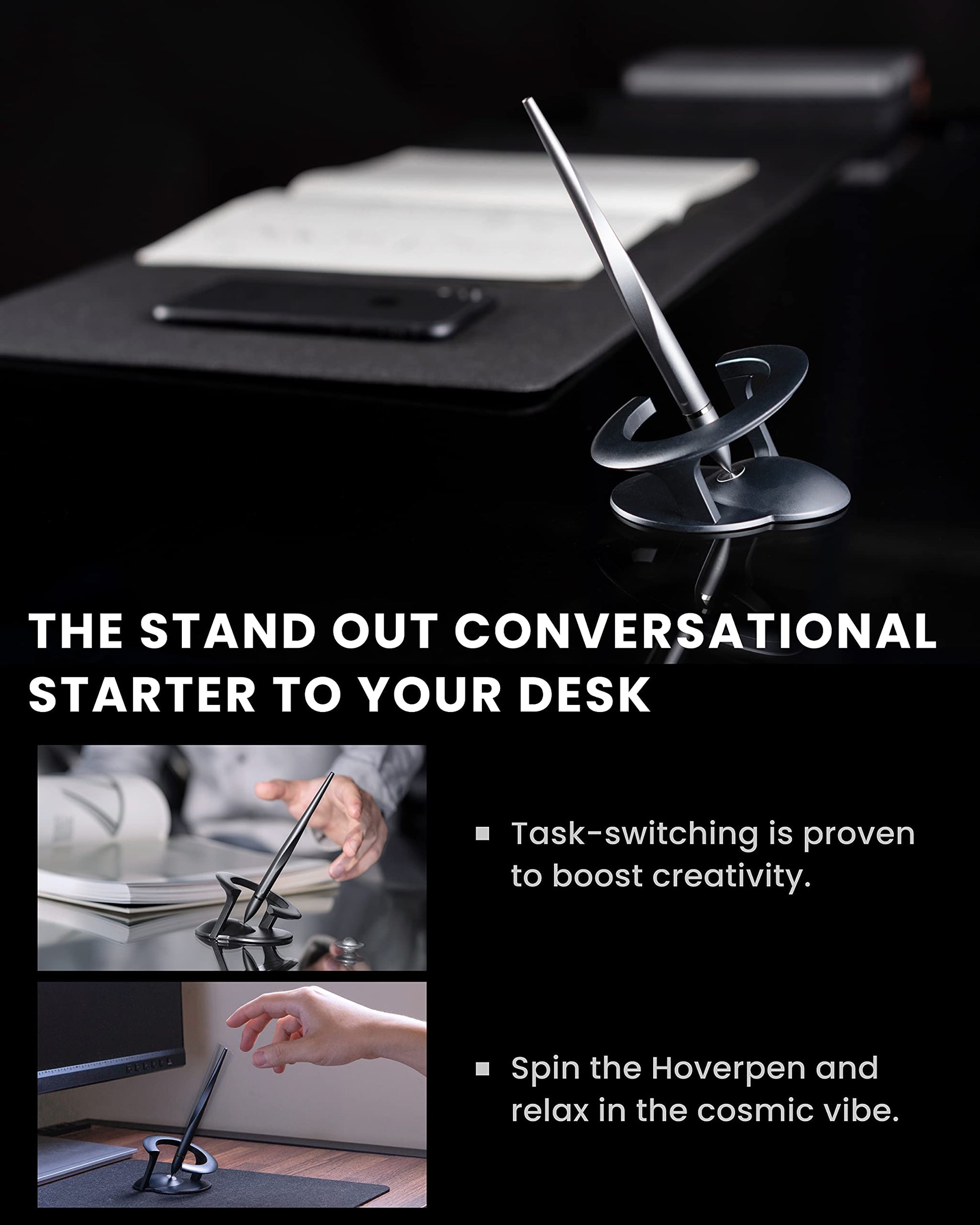 novium Hoverpen Interstellar - Space Black, Ballpoint Pen, Unique Conversational Starter, Premium Futuristic Design, Precision Flow Ink, Schmidt Ballpoint Cartridges - Medaid International