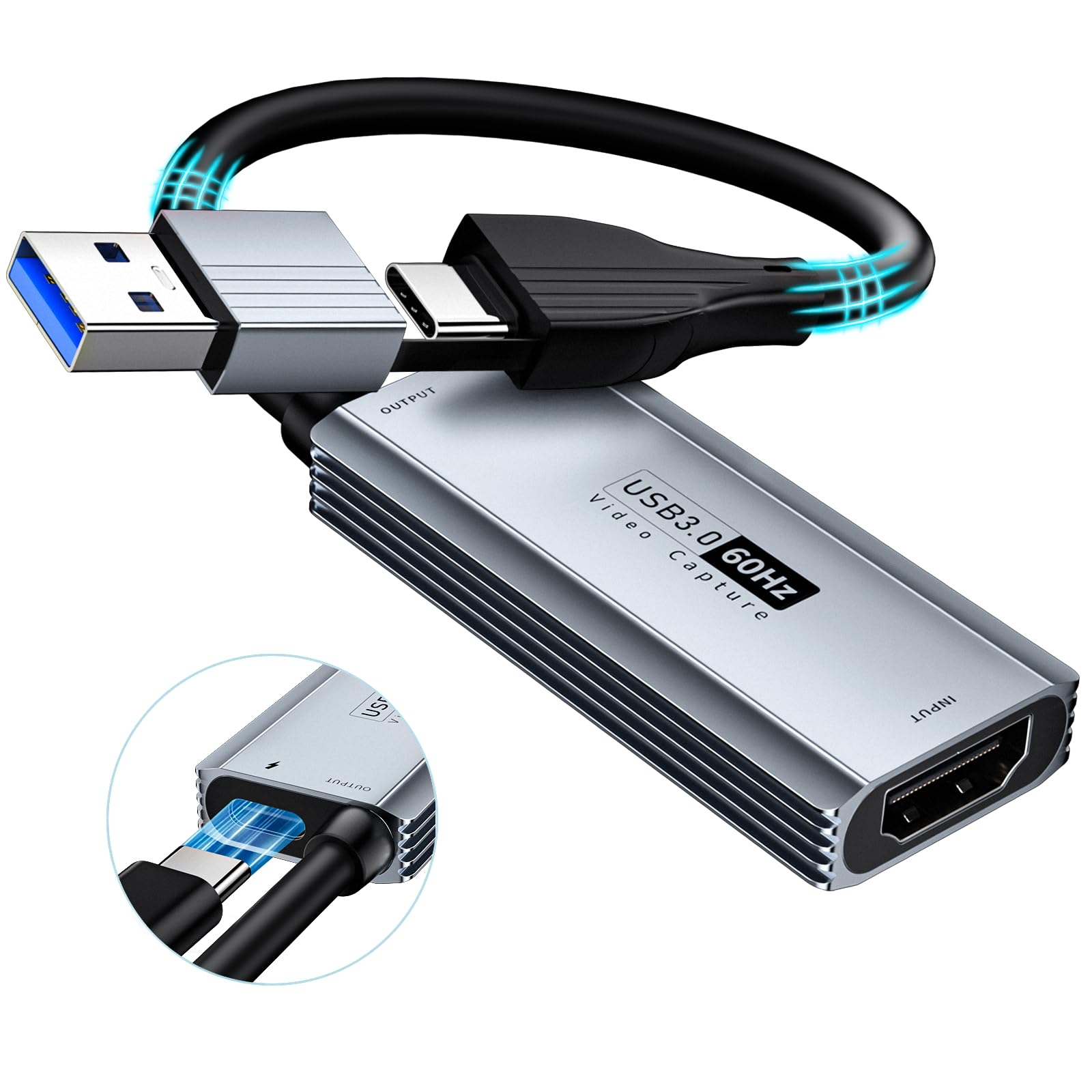 XIIXMASK USB 3.0 Video Capture Card with 100W PD - HDMI to USB/USB-C Capture Card 1440P 30fps & 1080P 60fps Video Capture Device for Streaming, Game Recording, Compatible for Quest 3, Switch, PS4/PS5 - Medaid International