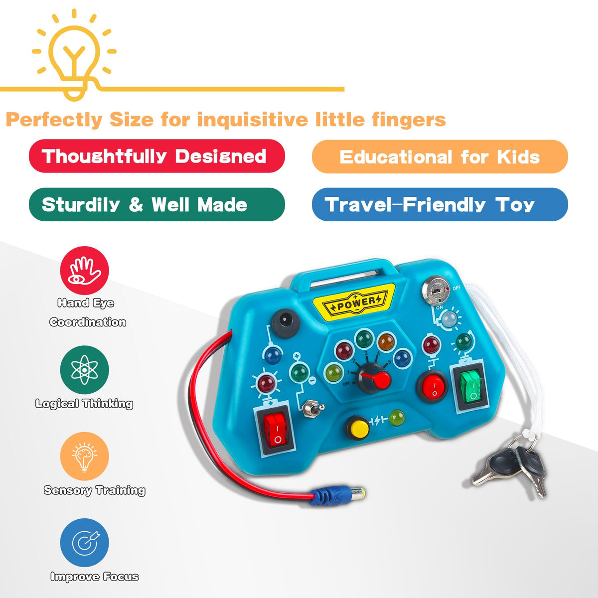 Toddler Toys LED Busy Board, Montessori Sensory Board, Light Switches, Preschool Learning Activities, Travel Toy for 1-4 Boys & Girls