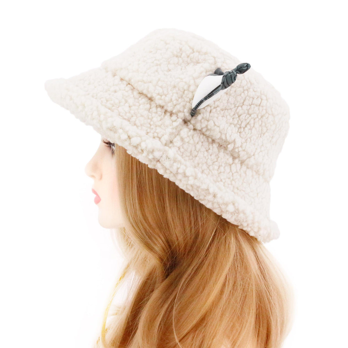 KASTWAVE Fuzzy Sherpa Bucket Hat for Men & Women, Funny Fish Design Teddy Style Winter Fisherman Cap, Warm & Cozy, Adjustable, White (Size M: 56-58cm)