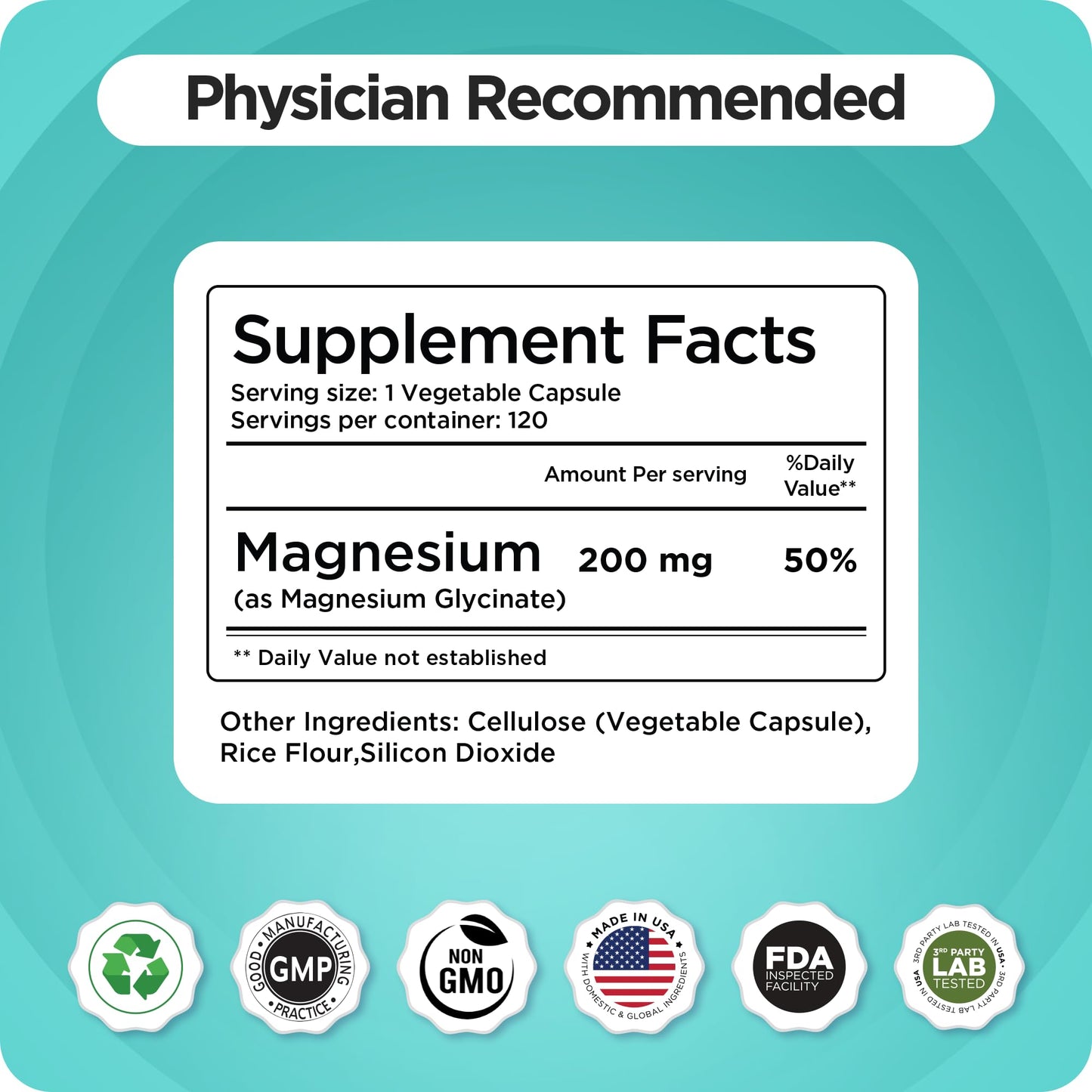 Magnesium Bisglycinate 200mg - High Absorption Chelated Magnesium Supplement - Gentle on Stomach, Non-GMO, Gluten-Free, Supports Sleep, Muscle Cramps & Positive Mood - 120 Vegan Capsules - Medaid International