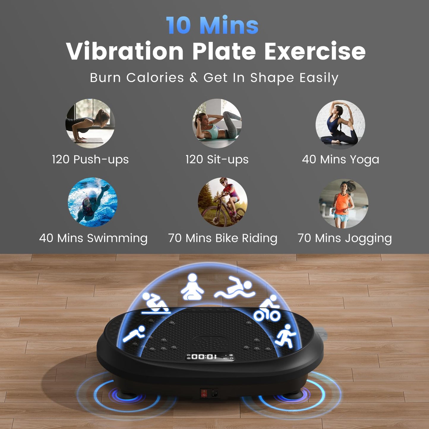 Vibration Plate Exercise Machine, Vibrating Fitness Platform for Lymphatic Drainage, Full Body Shaker Workout Equipment, Bluetooth Power Shaping Vibrate Plate, Board Sport for Home Exercise Gym, Black