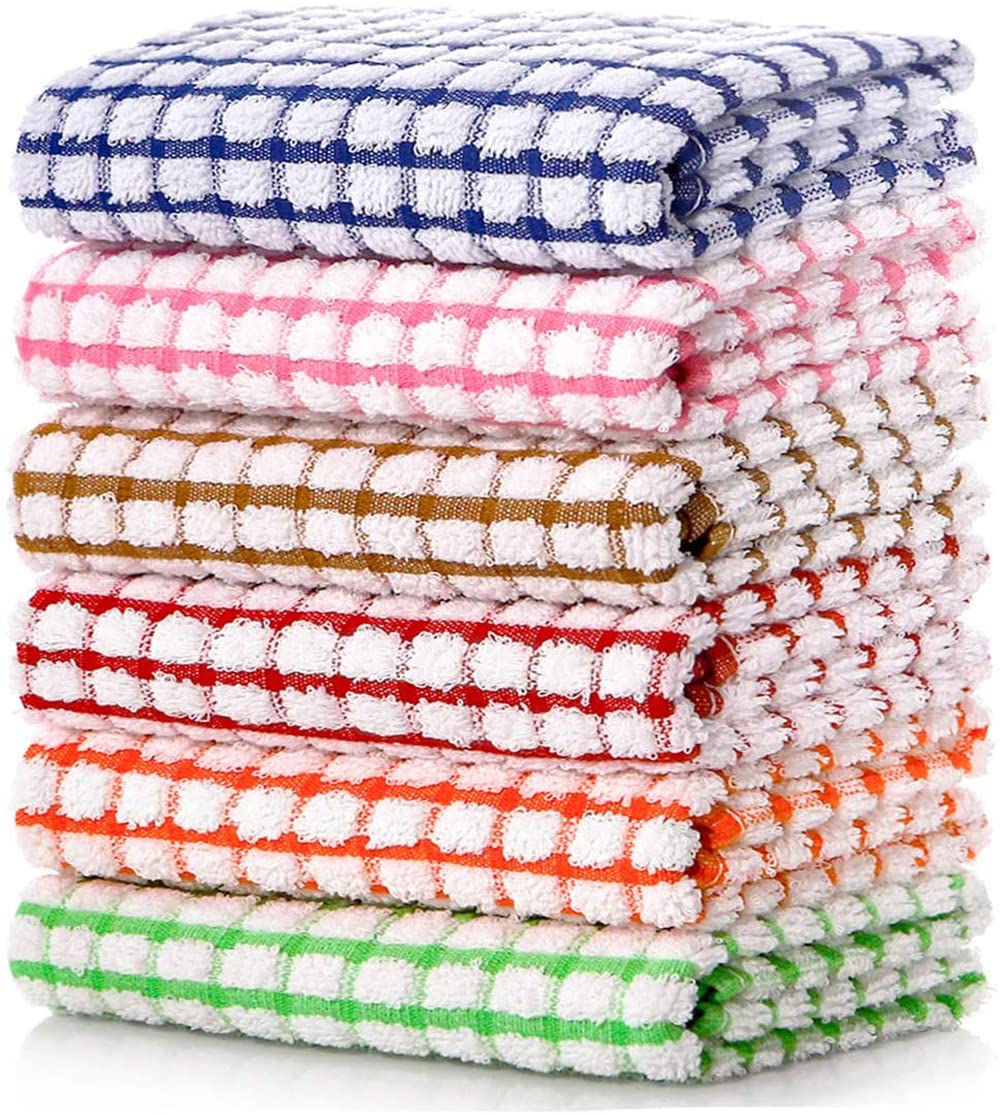 KASTWAVE Kitchen Dish Towels, 16 Inch x 25 Inch Bulk Cotton Kitchen Towels, 6 Pack Dish Cloths for Dish Rags for Drying Dishes Clothes and Dish Towels