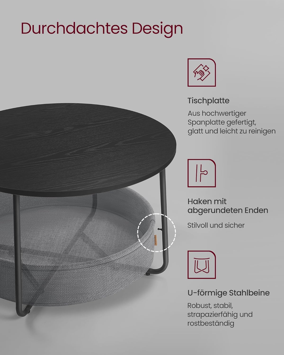 VASAGLE Round Coffee Table LCT244W10
