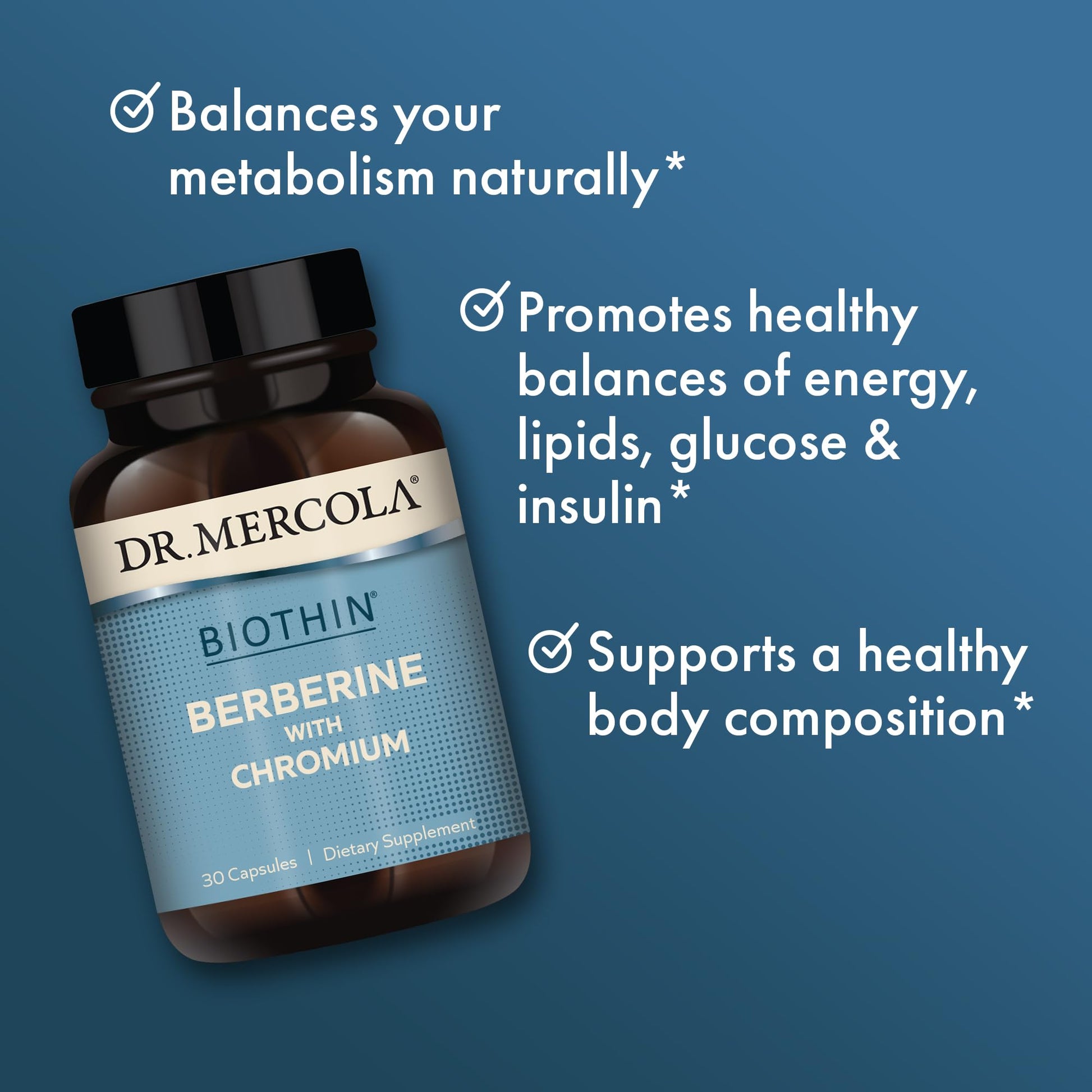 Dr. Mercola Biothin Berberine with Chromium - Supports Healthy Metabolic Function - Enhanced Absorption - Non-GMO, Gluten-Free & Soy-Free - 30 Capsules (30 Servings) - Medaid International
