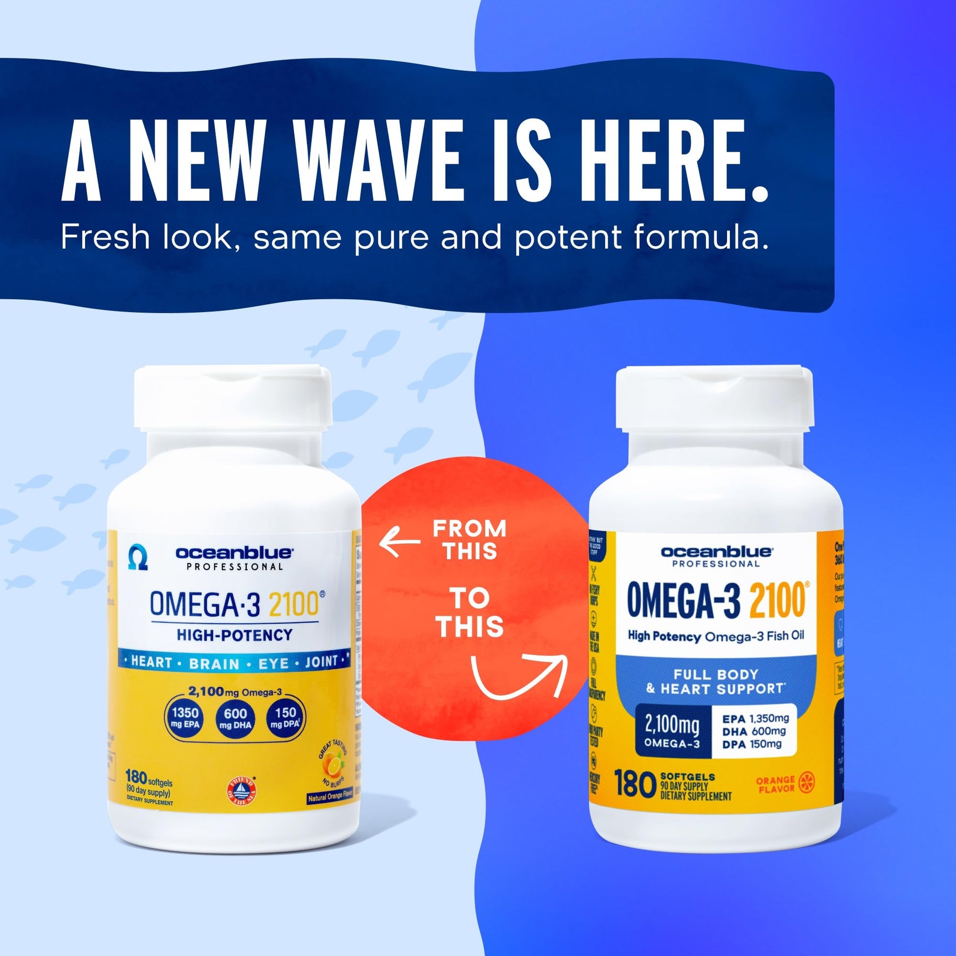 Oceanblue Professional Omega-3 2100 – 180 ct – Triple Strength Burpless Fish Oil Supplement with High-Potency EPA, DHA, DPA – Wild-Caught – Orange Flavor (90 Servings) - Medaid International