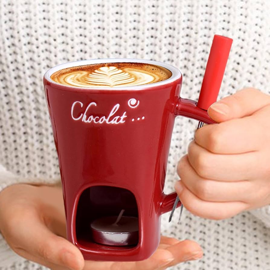 Ceramic Chocolate Melting Cup with Fork