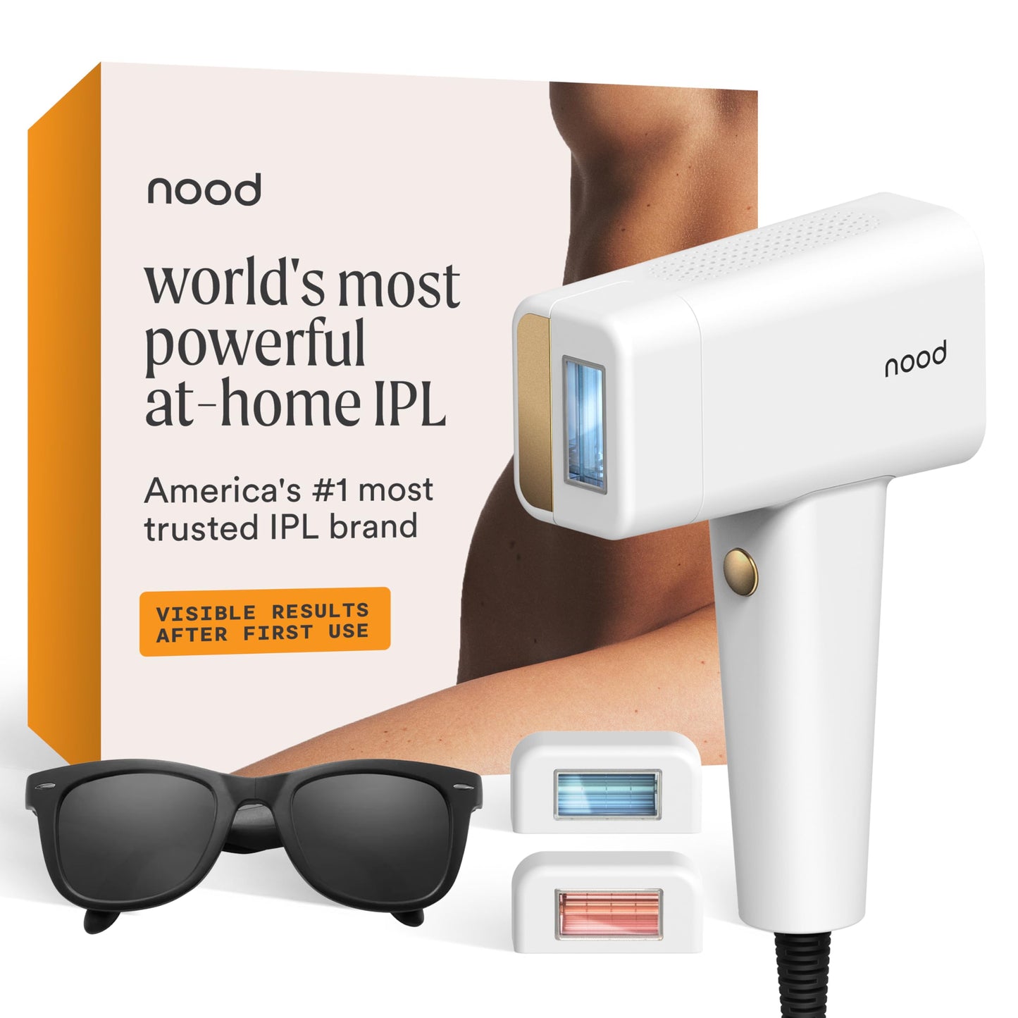 NEW Nood™ Flasher Pro — IPL Laser Hair Removal Device for Women & Men with Sapphire Cooling — Pain-free & Permanent, Visible Results After First Use & Works Everywhere Hair Grows — Gloss White - Medaid International