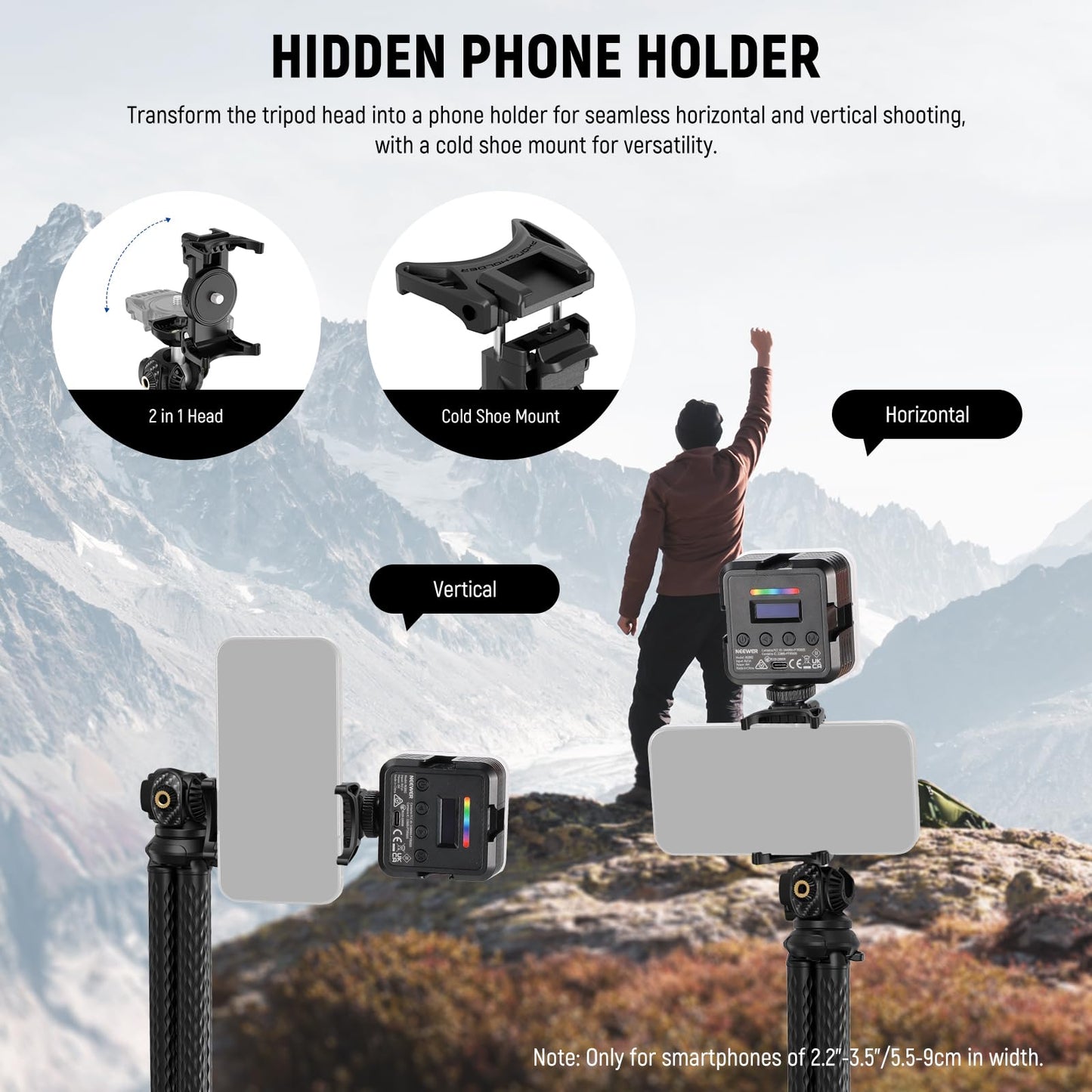 NEEWER Camera Tripod with Remote, Mini Flexible Vlog Phone Tripod Stand with Action Camera Mount Adapter, Hidden Phone Holder & Cold Shoe Compatible with iPhone Hero13 12 11 10 9, Max Load 4.4lb, TP34 - Medaid International