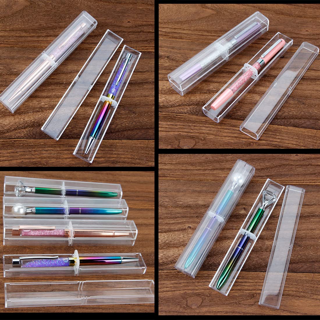 TERRIFI 12 Pcs Acrylic Pen Case, Empty Pencil Gift Boxes, Clear Pen Display Case, Single Pen Holder Ballpoint Organizer Container for School Business Office Teachers Students Supplies