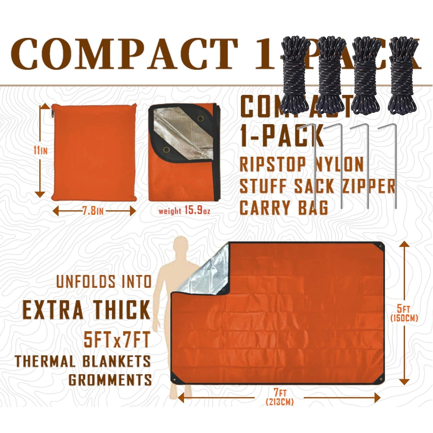 BESTHUNTINER Heavy Duty Survival Blanket -Multifunctional Reflective Tarp Thermal Blanket - 60" x 83" Waterproof Sandproof for Camping Hiking Outdoors Multifunctional Emergency Blanket