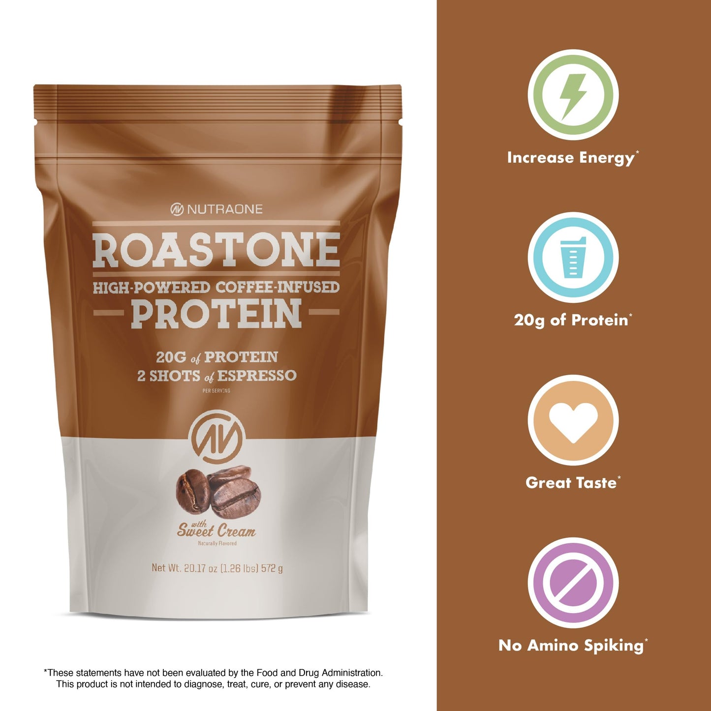 NutraOne RoastOne Coffee Protein Powder Coffee Infused Whey Protein Powder for Energy & Focus, 160mg Caffeine and 20g Protein (Sweet Cream – 1.35 lbs.) - Medaid International