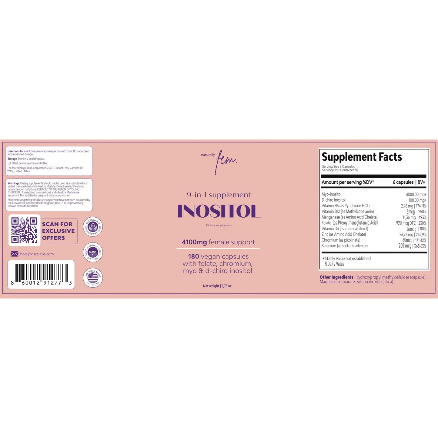 QSTA Myo-Inositol & D-Chiro Inositol Supplement for Women 4100mg (40:1 Ratio) – 9-in-1 Hormonal & Metabolic Support with Folate, Vitamin B6, B12, D3, Zinc & Chromium - Medaid International