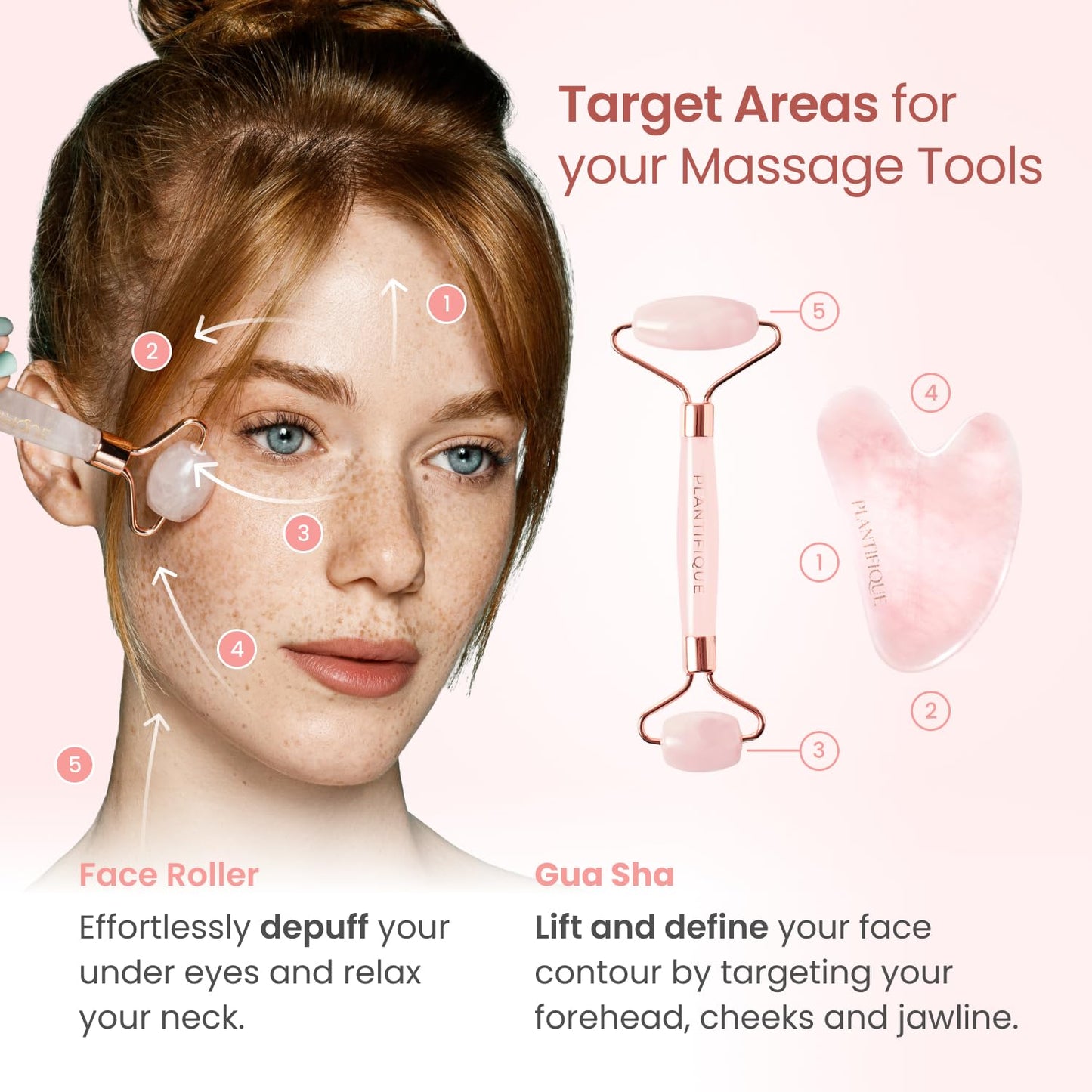 PLANTIFIQUE Face Roller and Gua Sha Rose Quartz Certified | Gifts | Guasha Tool for Face | Jawline Shaper | Your Skin Care Routine - Medaid International