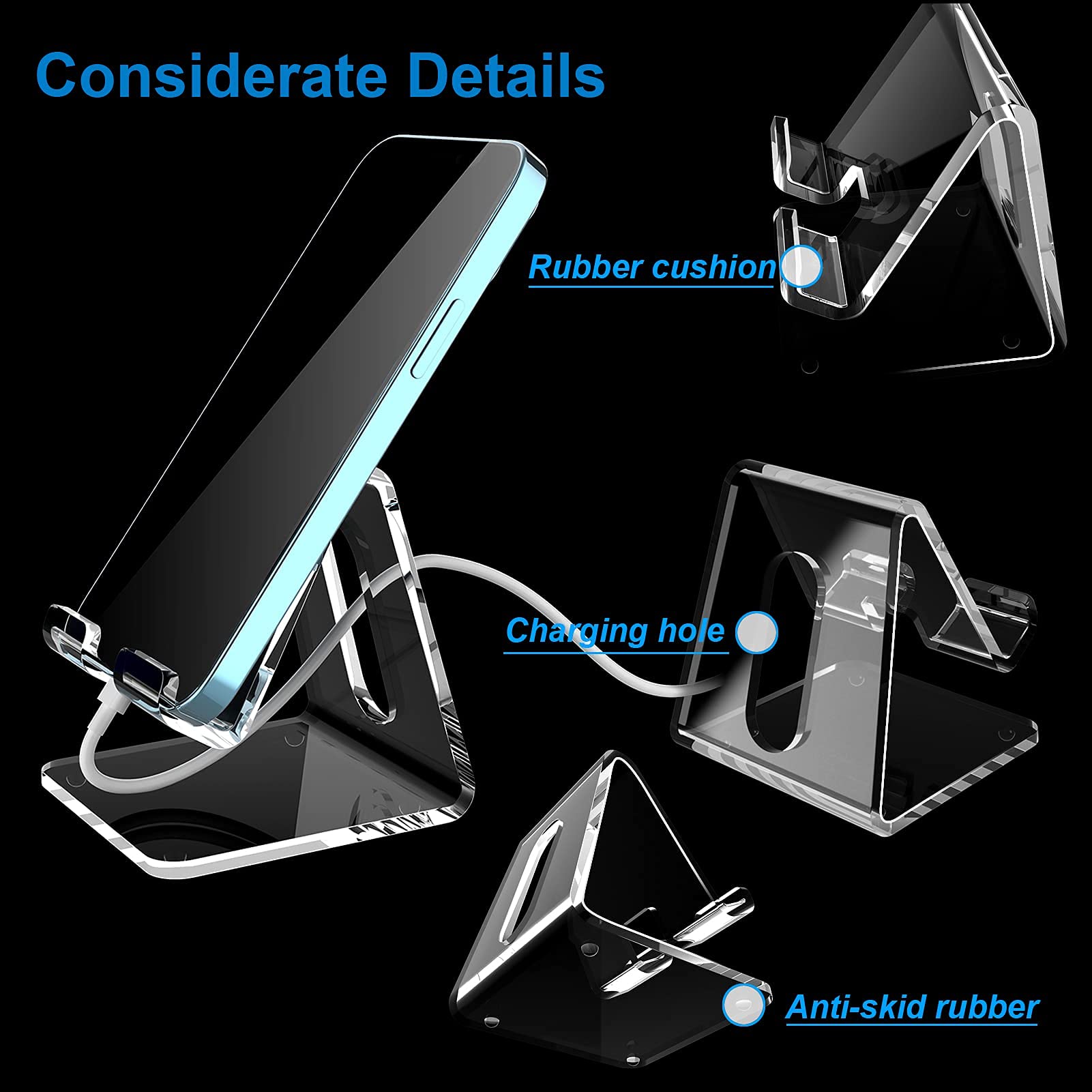 Crpich Acrylic Cell Phone Stand, Portable Clear Phone Stand for Desk, Compatible with Phone16 15 14 13 Pro Max Mini 12 11 Plus SE, Switch, Android Smartphone, Pad, Tablet, Desk Accessories - Medaid International