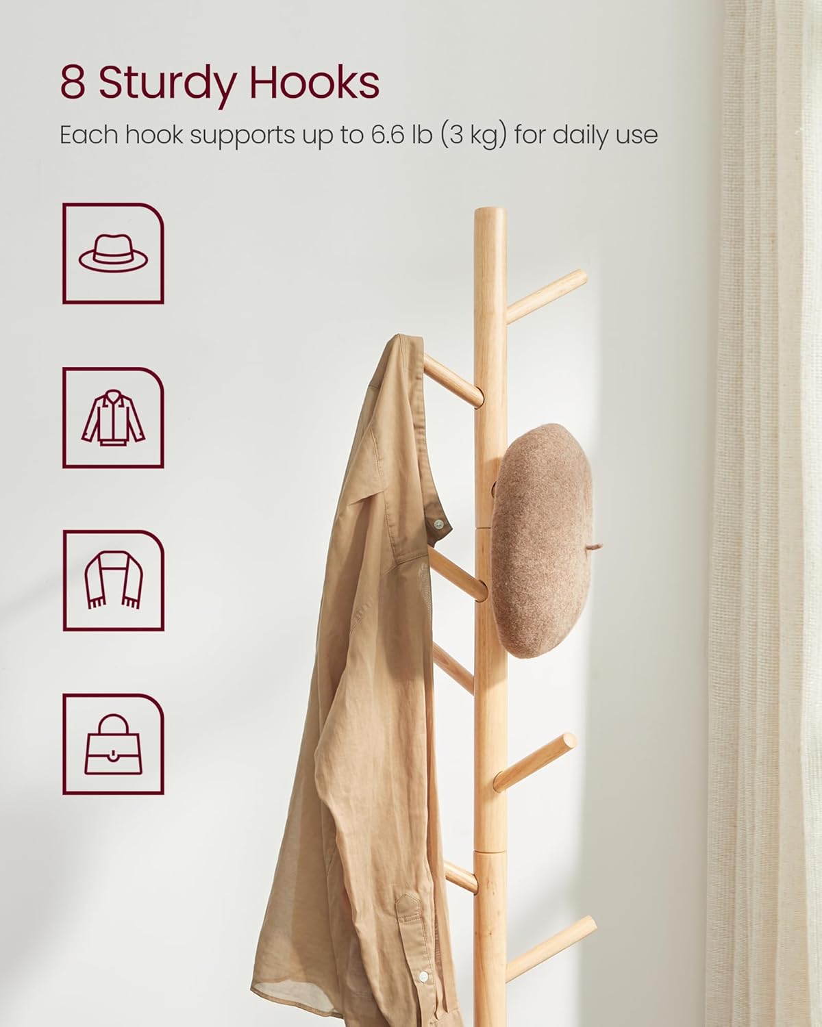 VASAGLE Wooden Coat Stand RCR004N01